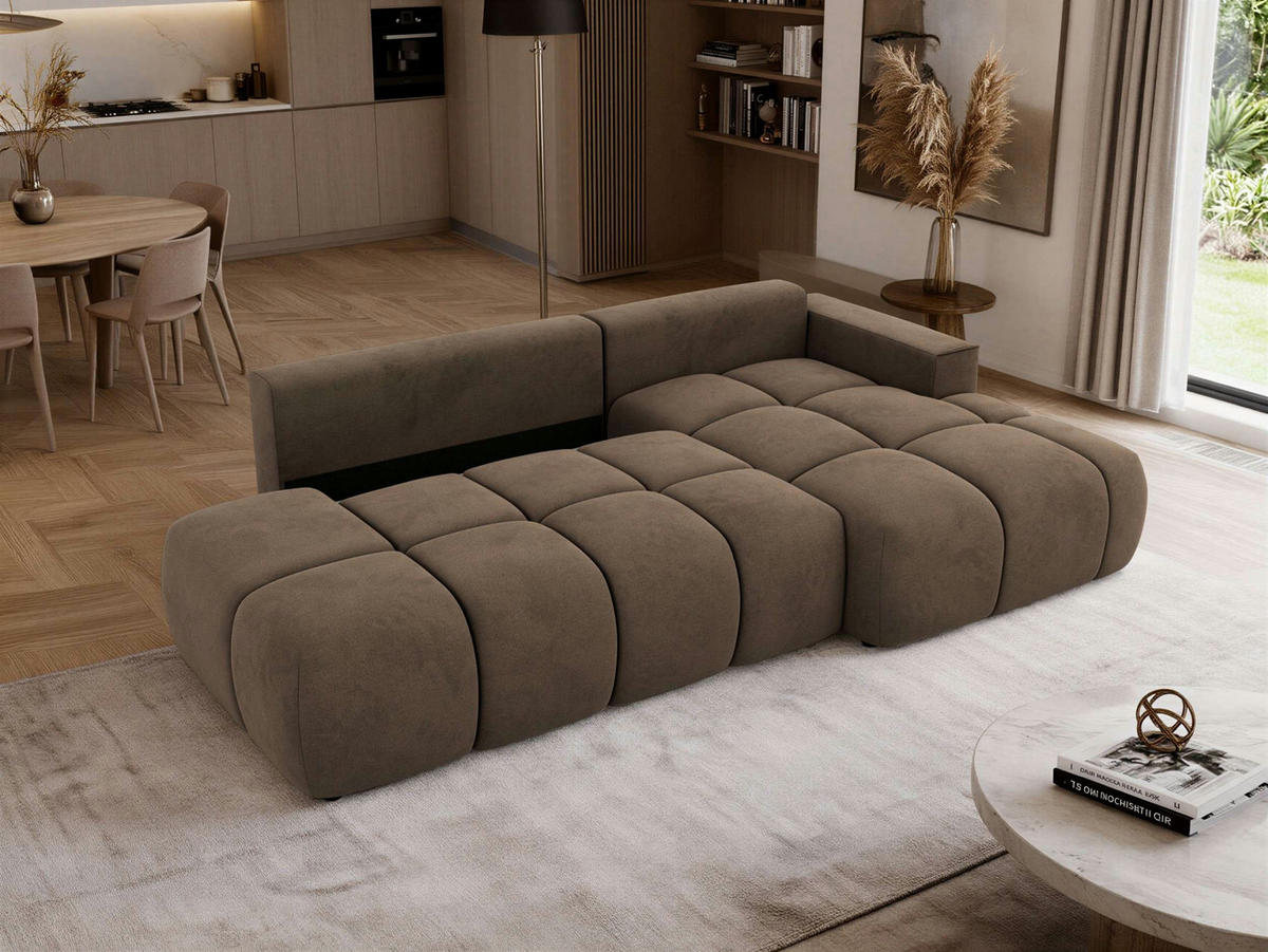 ECKSOFA LORAN L Braun Velvet - Rechts - Schwarz/Braun, Kunststoff/Textil (292/170cm) - MKS