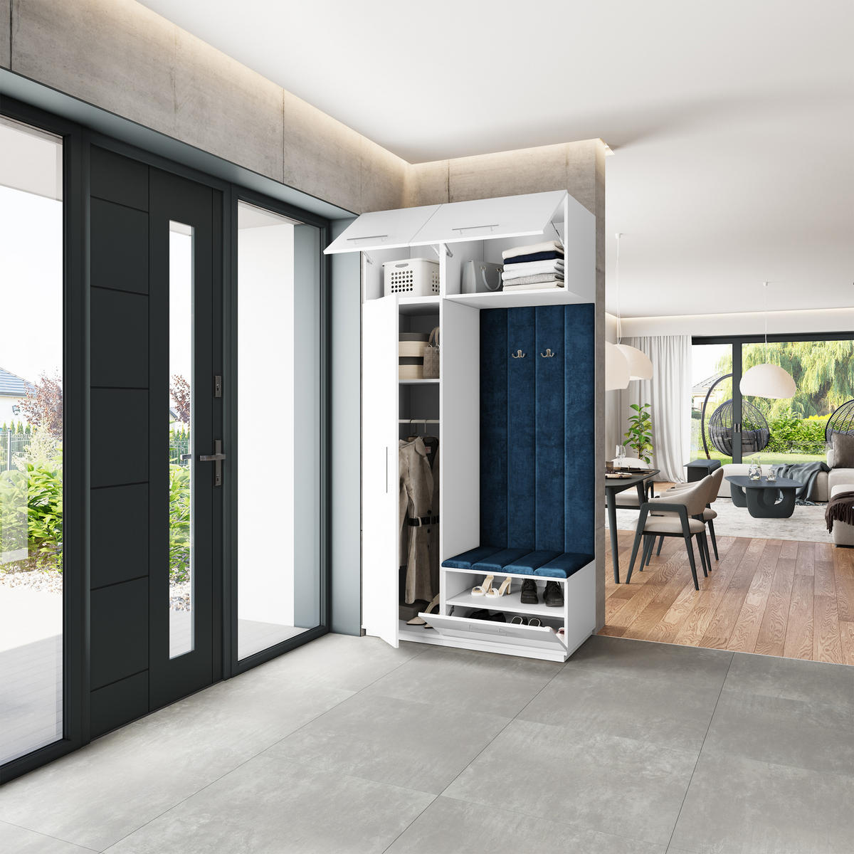 GARDEROBENSCHRANK REMA 120/240/60 cm Modern Garderobe-Set Weiß - Blau/Weiß, Holzwerkstoff (120/240/60cm) - MASSENO