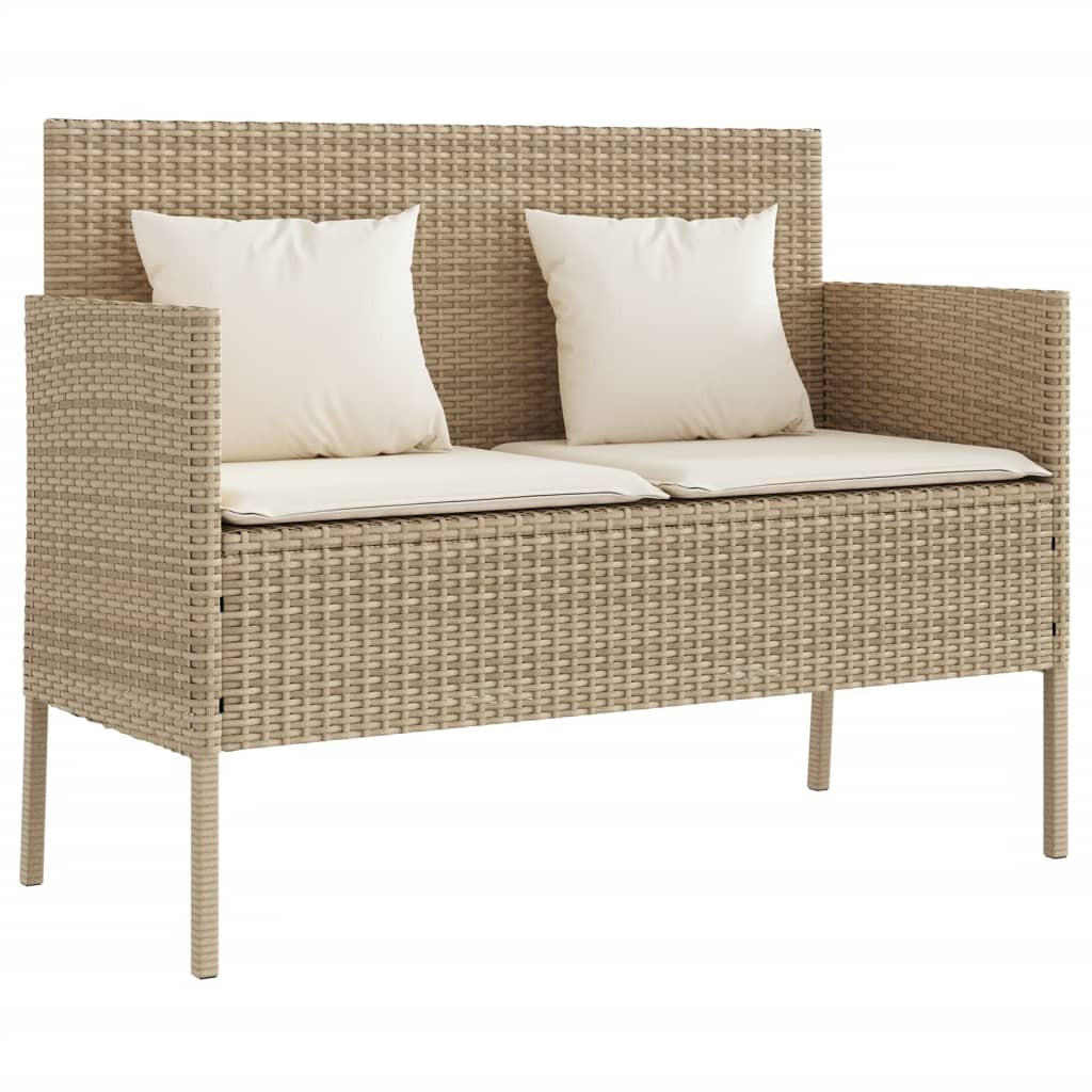 GARTENBANK mit Kissen Beige Poly Rattan - Beige/Creme, Kunststoff (113/87/61cm) - furnicato