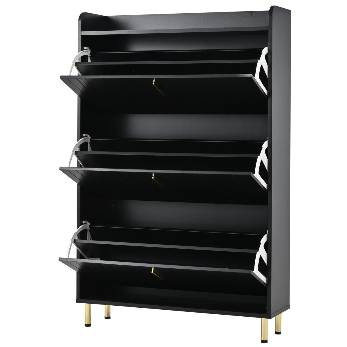 SCHUHSCHRANK mit 3 Klappen 80 x 23 x 123,5 cm MDF Schwarz - Schwarz, Holz (23.5/123.5/80cm) - Beauniv