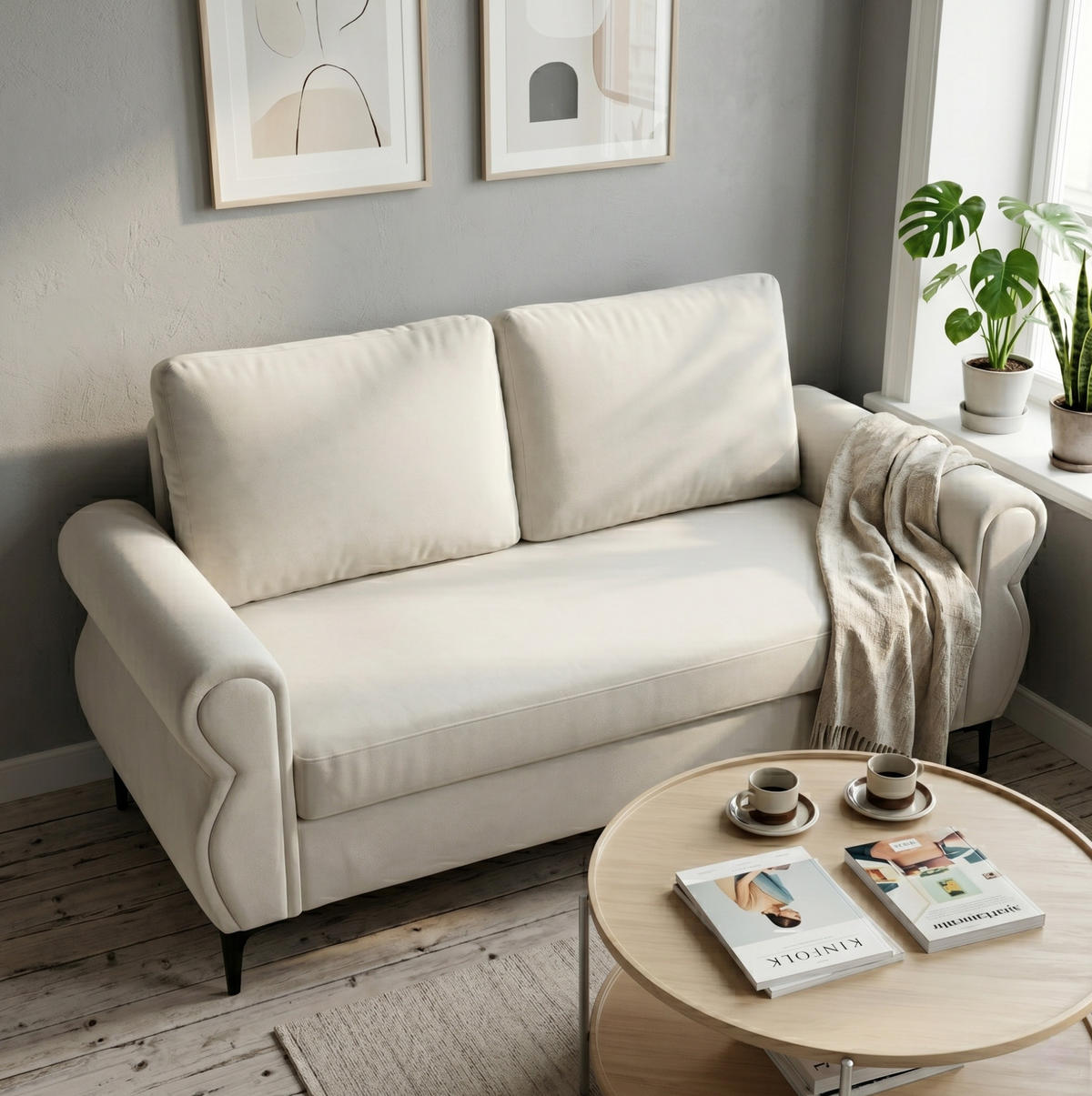 SOFA mit Federkern Sitzhöhe 49 cm Cream White - Weiß, Holzwerkstoff (173.5/92/81cm) - Meubliv