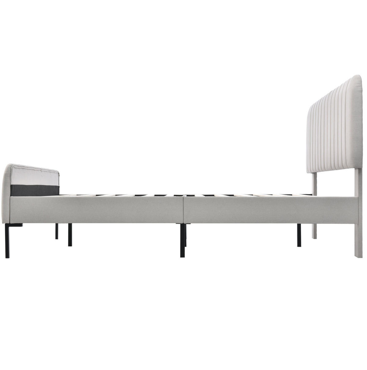 ČALÚNENÁ posteľ 160/200 cm sivo-béžová s nastaviteľným čelom a matracom z ľanovej tkaniny - sivá, textil (160/200cm) - OKWISH