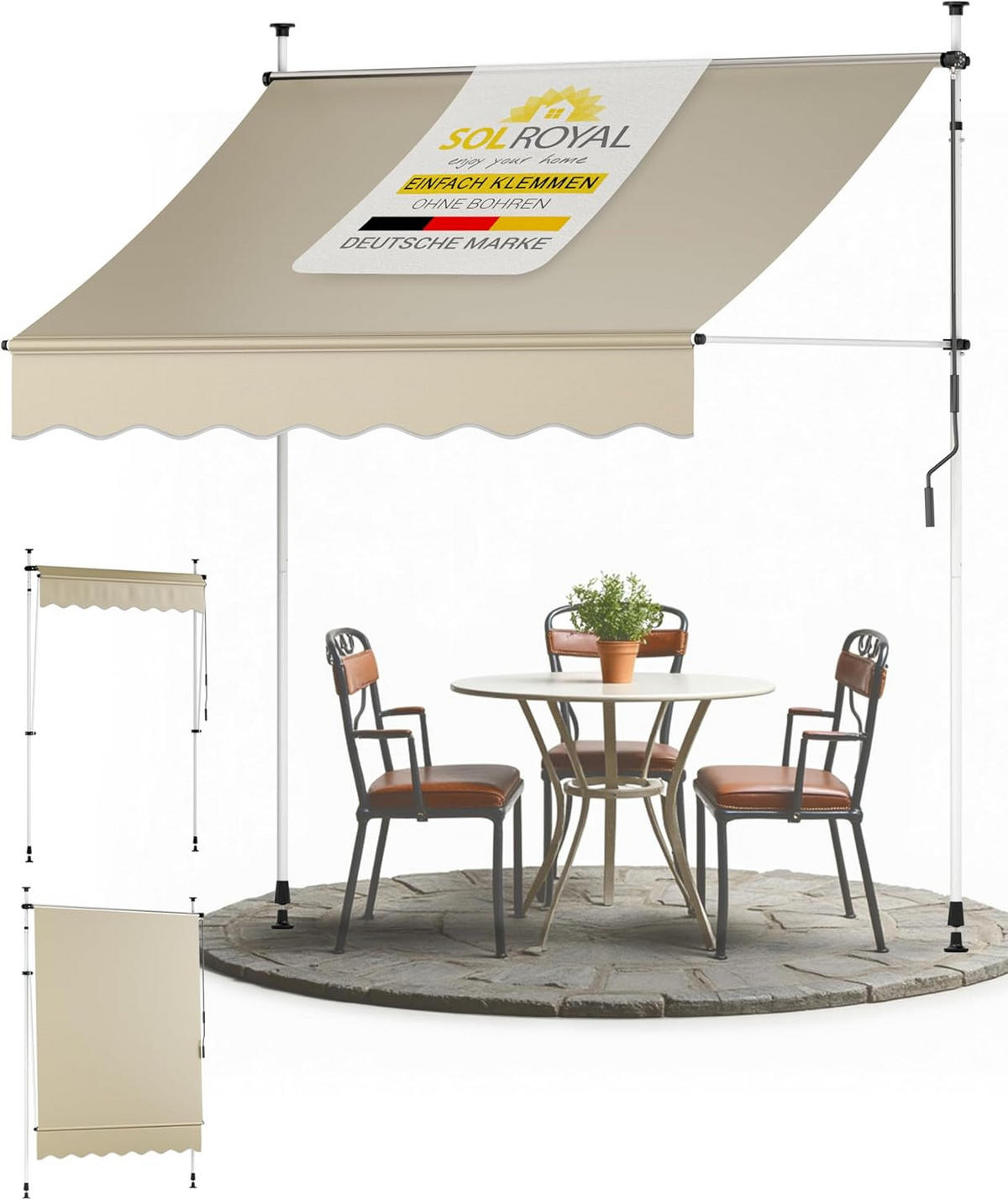 BALKONMARKISE SolVision BM3 Klemmmarkise 1,5x1,8m Beige - Beige, Textil (1800/1/1500cm) - Sol Royal