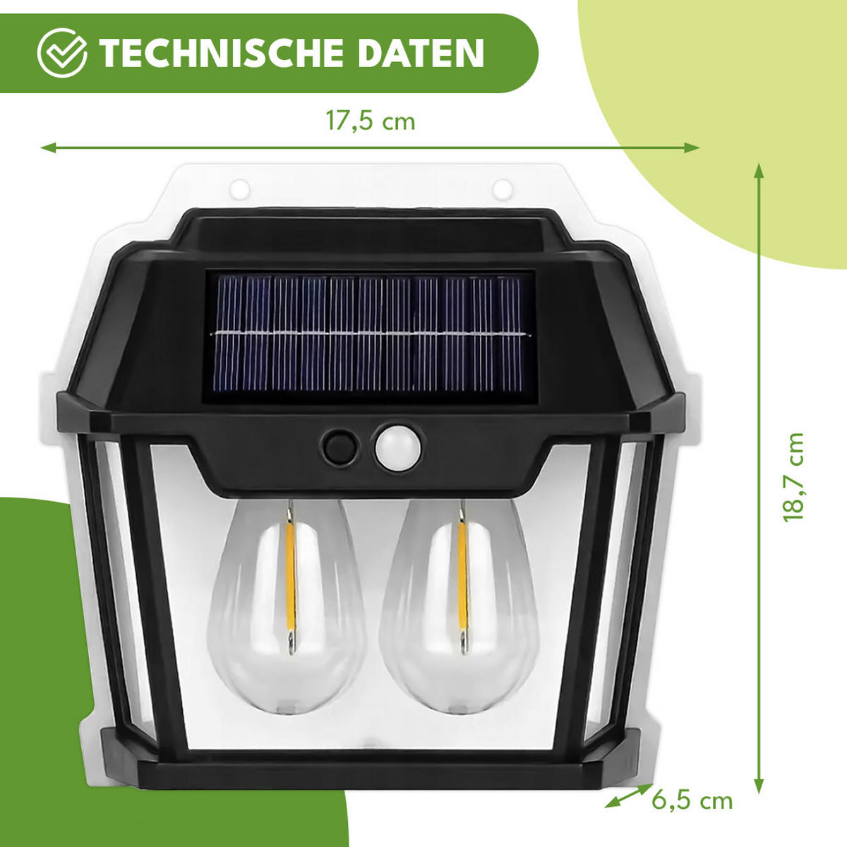 SOLARLAMPE für Außen mit Bewegungsmelder - Schwarz, Kunststoff (6.5/17.5/18.7cm)