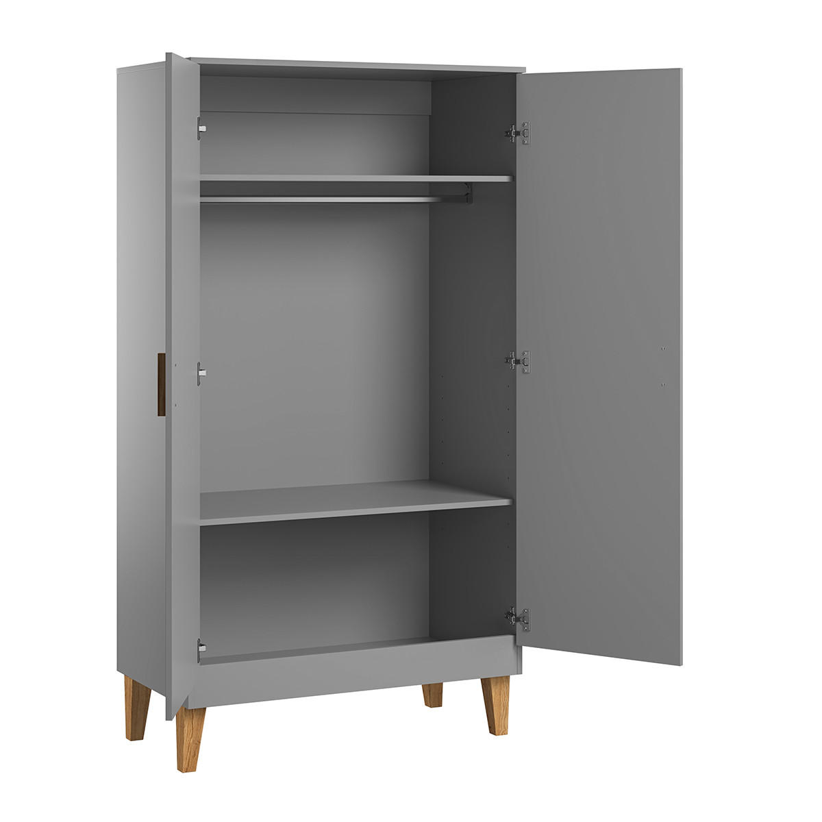KLEIDERSCHRANK mit zwei Türen, zwei Regalen und einer Kleiderstange L100 x H186.5 cm - Lounge - Grau, Holzwerkstoff (55/186.5/100cm) - Calicosy