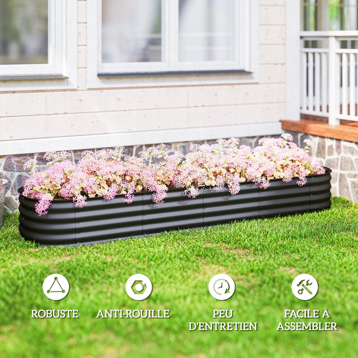 HOCHBEET DE-12150 modular 240/62/30 cm mit Gummikante Anthrazit - Schwarz, Metall (240/30/62cm) - ComfortXL