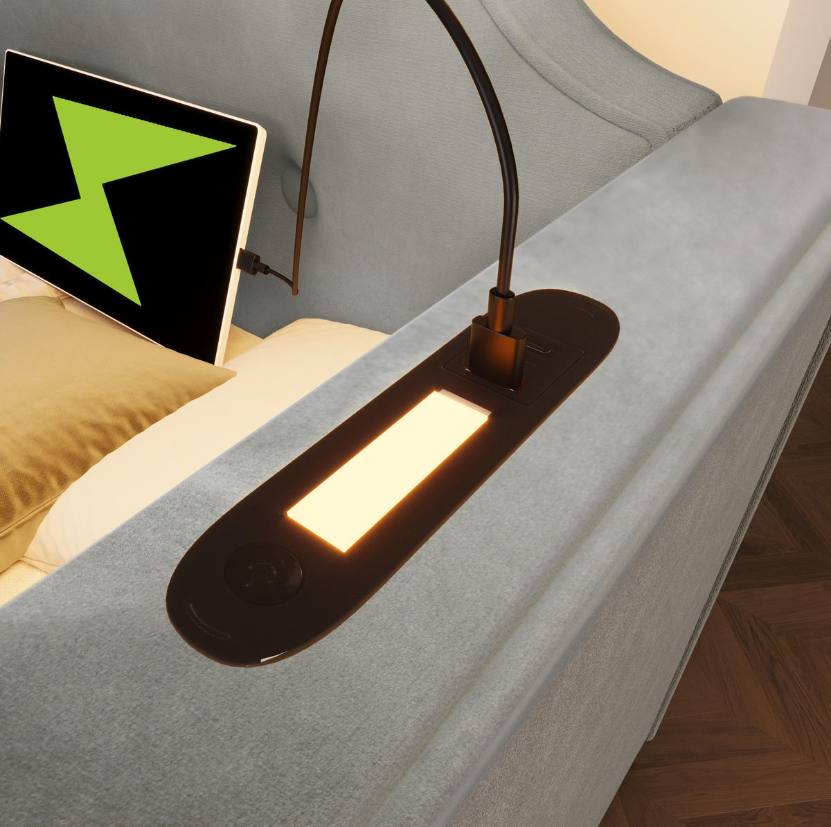 POLSTERBETT 90/200 cm Grau aus Samt mit USB-Type-C und Leselampe - Grau, Textil (90/200cm) - OKMYHOME