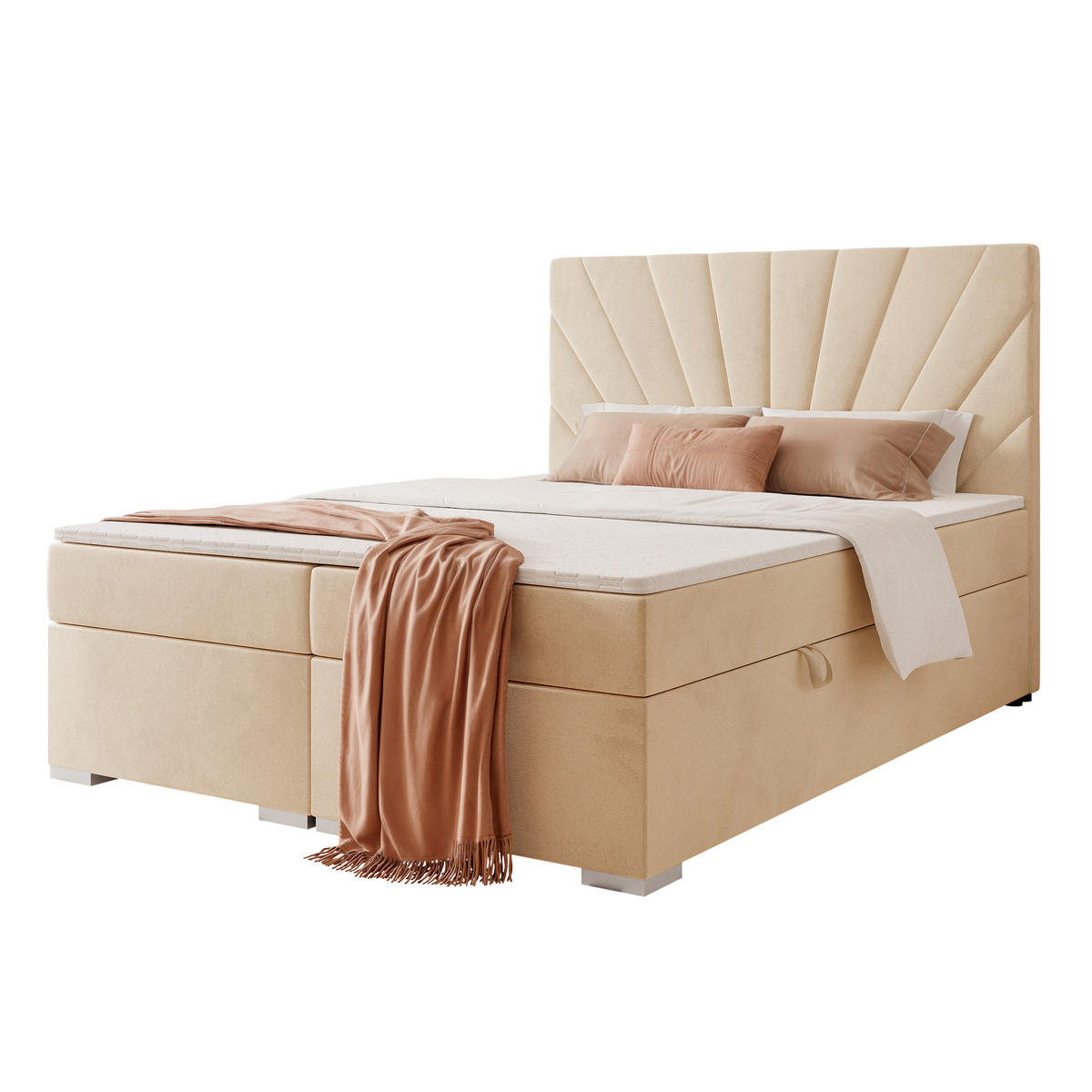BOXBETT 160x200 cm mit Topper - Creme, Holzwerkstoff/Textil (140/200cm) - Idohome
