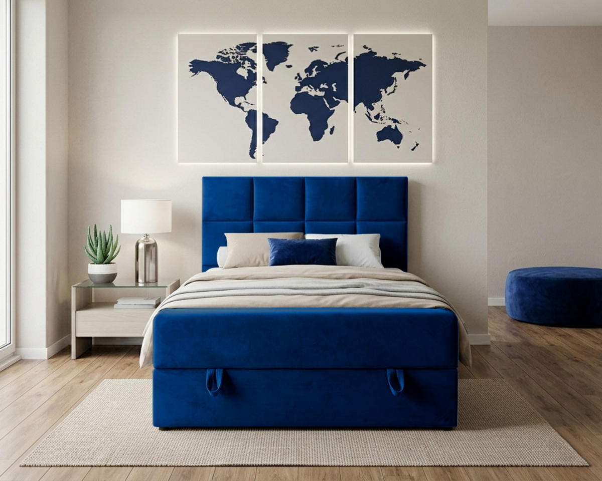 BOXBETT PETER 100/200 in Velours Blau - Blau, Holz/Holzwerkstoff (100/200cm) - Deine Möbel 24