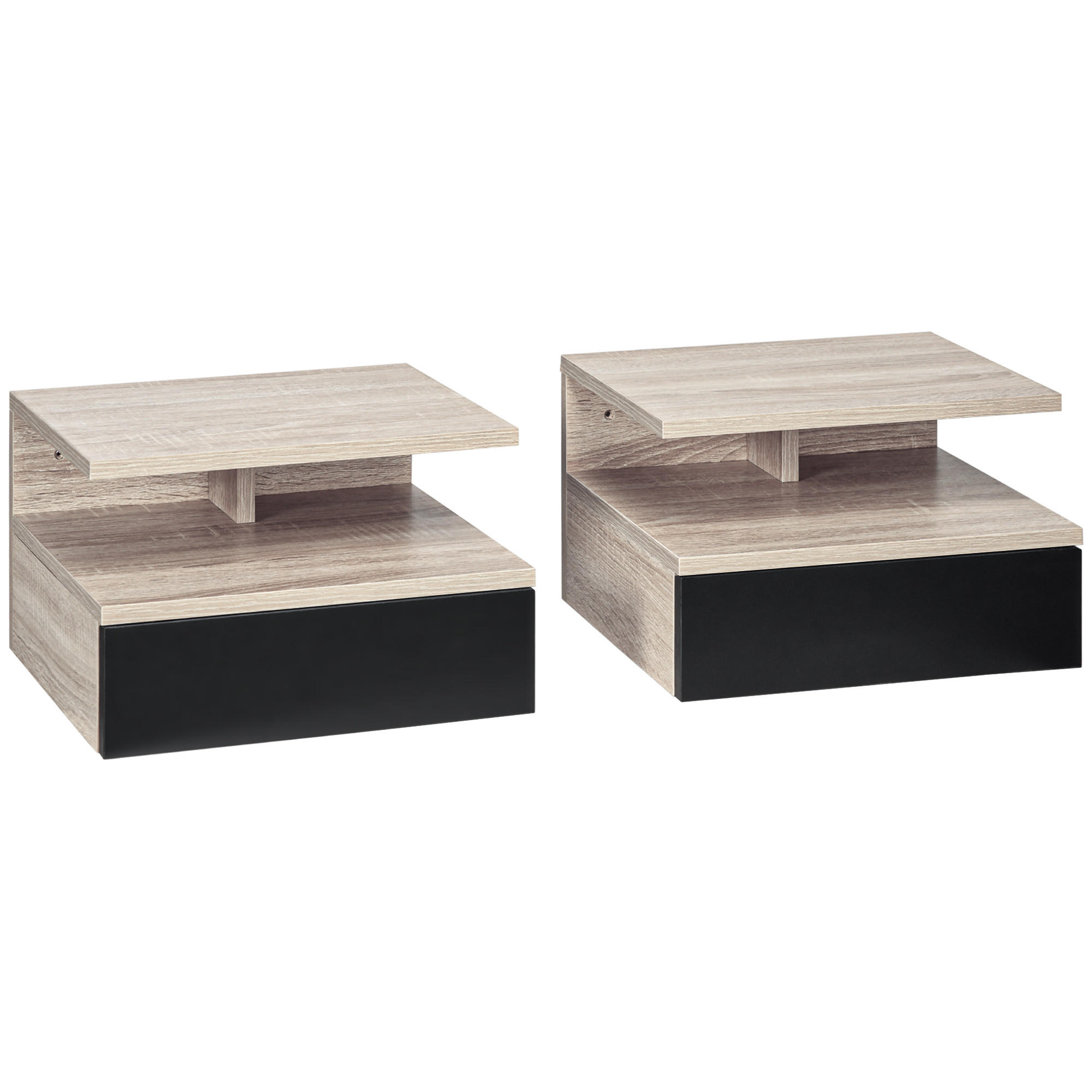 NACHTTISCH Schwarz Eiche Spanplatte wandhängend mit Schublade 2er-Set - Schwarz, Holzwerkstoff (35/22.5/32cm) - PANGIVO