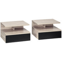 NACHTTISCH Schwarz Eiche Spanplatte wandhängend mit Schublade 2er-Set - Schwarz, Holzwerkstoff (35/22.5/32cm) - PANGIVO