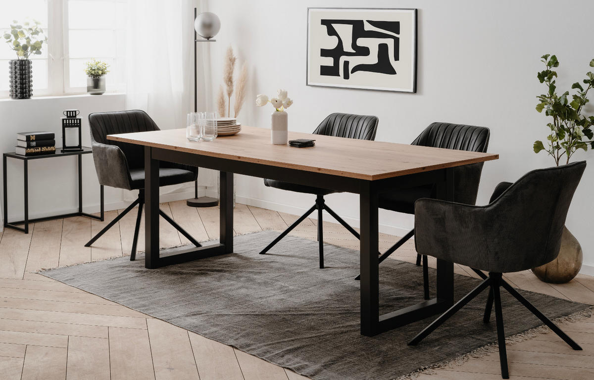ESSTISCH Eiche Artisan, grau Industrial 200 x 240 cm, Küchentisch ausziehbar - Anthrazit/Eiche Artisan, Holzwerkstoff (200/90/75cm) - Furn.Design