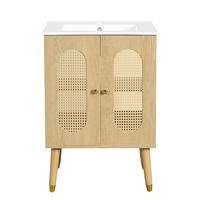 BADEZIMMERSCHRANK Rattan Türen Holzoptik Stauraum 61cm - Naturfarben, Keramik (61/89/47cm) - FLIEKS