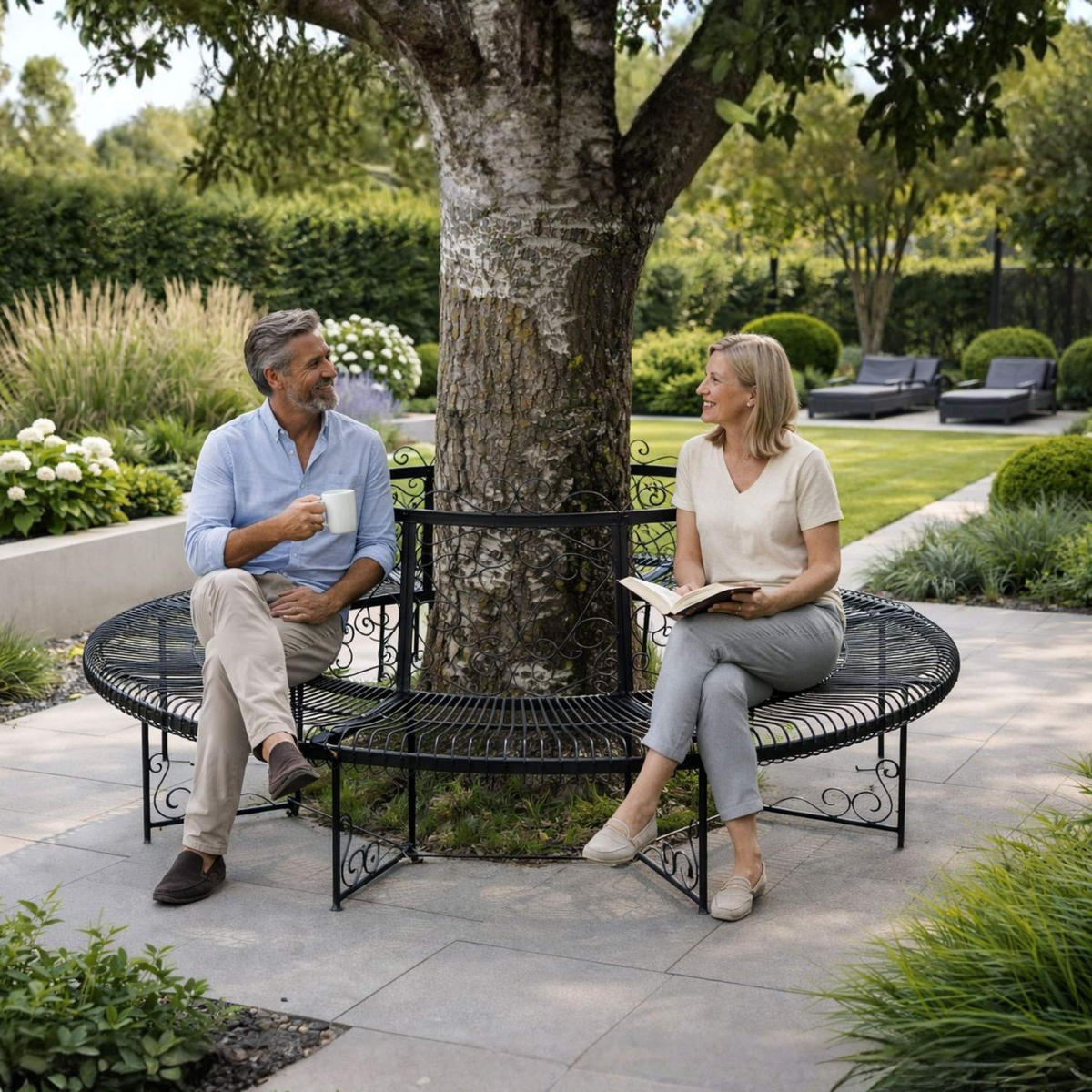 RUNDBANK XXL D-200cm aus Metall - Schwarz, Metall (200/100/200cm) - DanDiBo