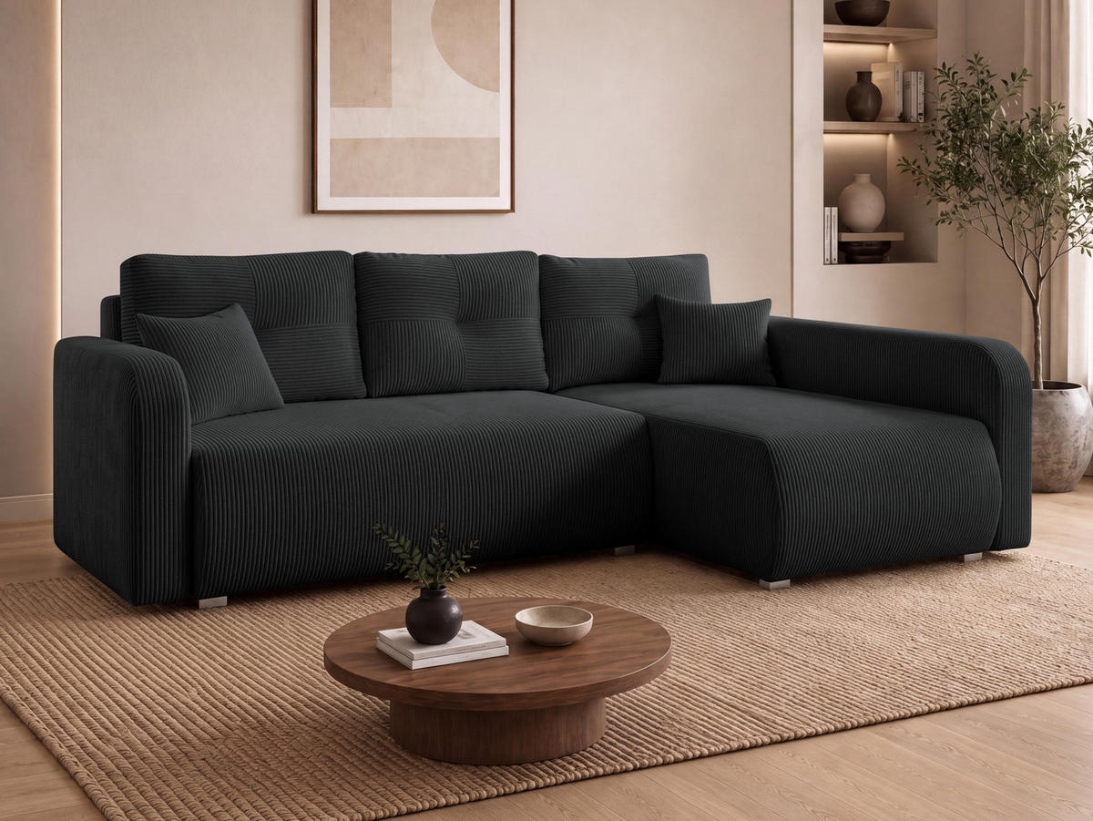 ECKSOFA Viena Cord, Seite: Rechts - Silberfarben/Schwarz, Holz/Kunststoff (234/145cm) - MIRJAN24