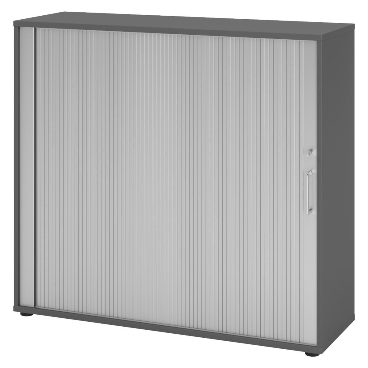 ROLLLADENSCHRANK - 3 Ordnerhöhen 40/120/110 cm in Graphitfarben/Silberfarben Bügelgriff (Metall) - Silberfarben/Graphitfarben, Holzwerkstoff (120/110/40cm) - bümö