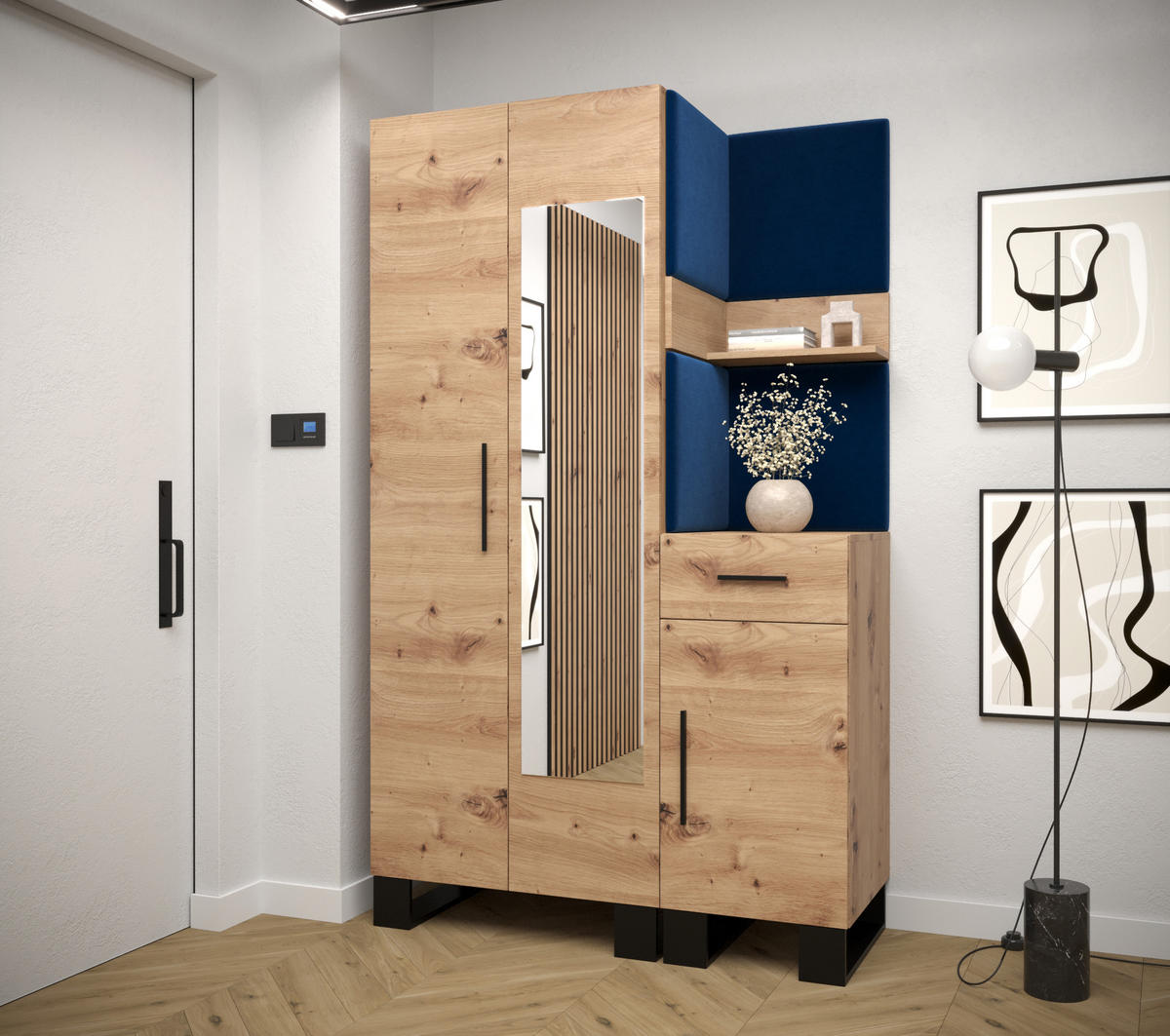 GARDEROBEN-SET 196/116/45,6 - Schwarz/Eiche Artisan, Holz/Kunststoff (116/196/45.6cm) - Abiks Möbel