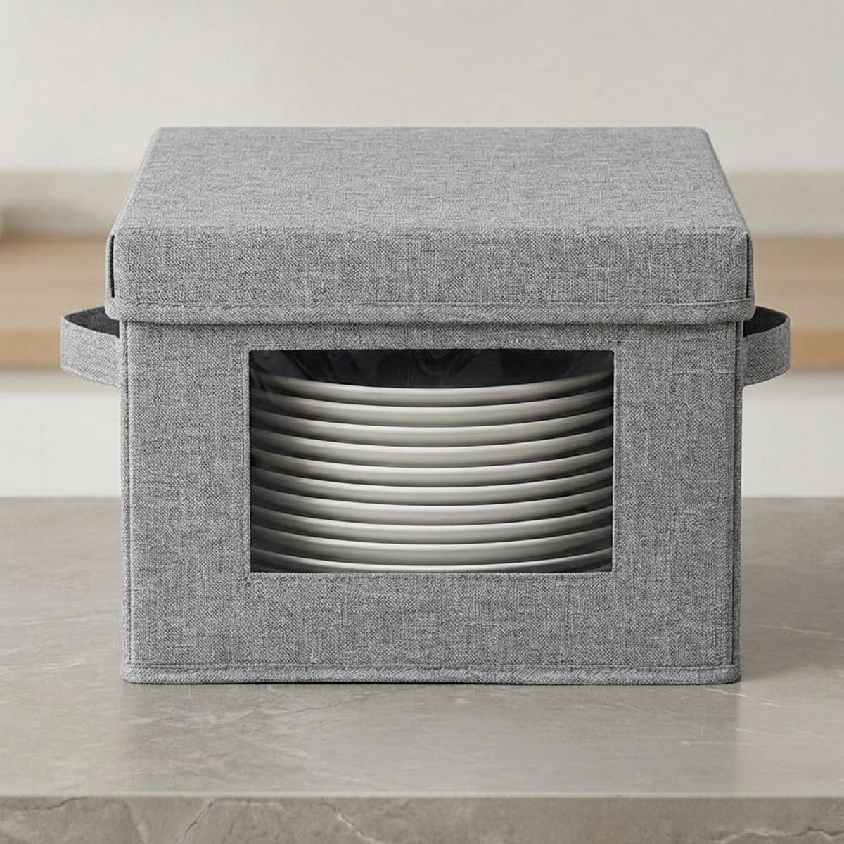 TELLERBOX Grau 2er-Set für Teller bis 28 cm - Grau, Wellpappe/Kunststoff (30.5/20.5/30.5cm) - Relaxdays