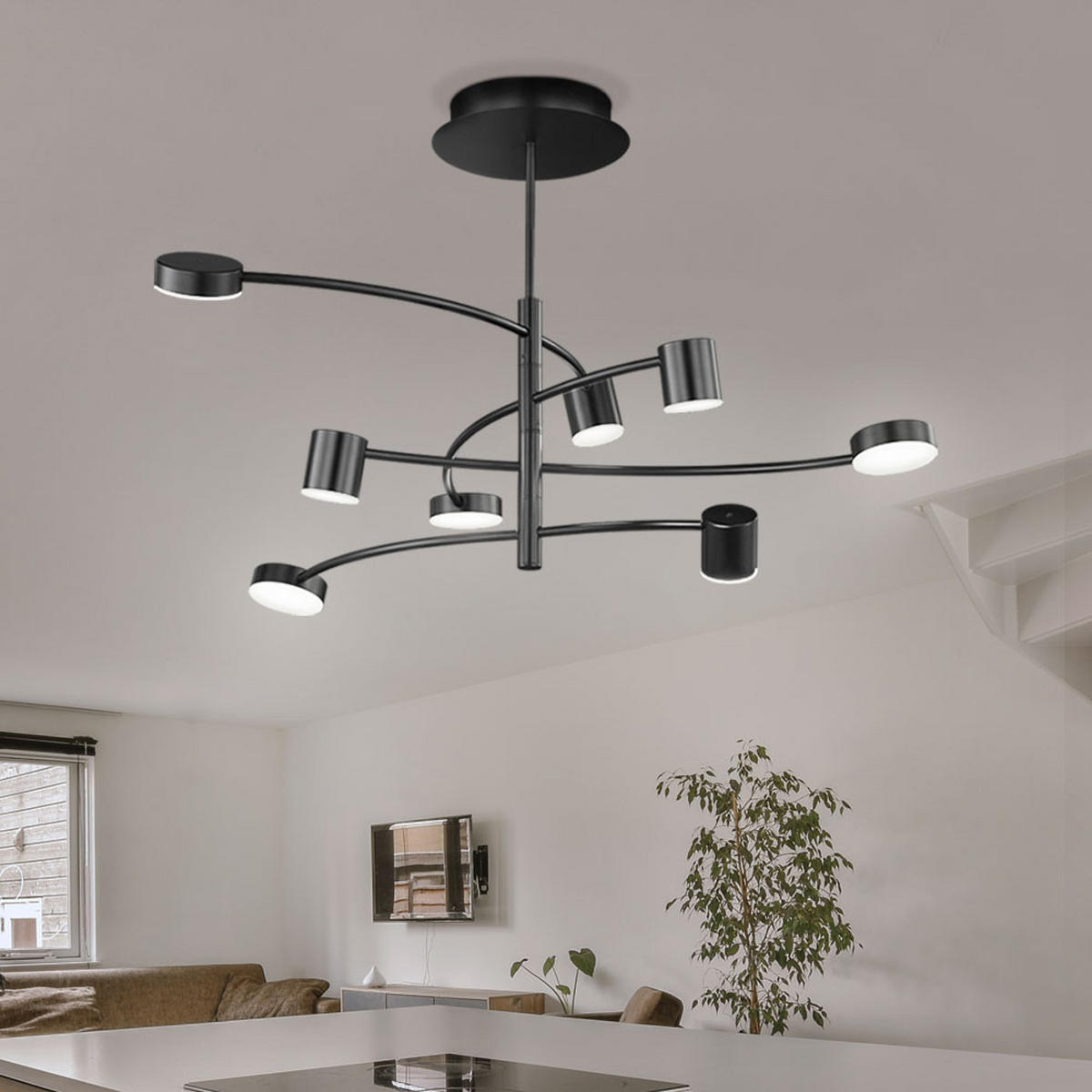 LED DECKENLEUCHTE Metall Schwarz 8 Flammig - Schwarz, Glas (100/100/54cm) - Wofi