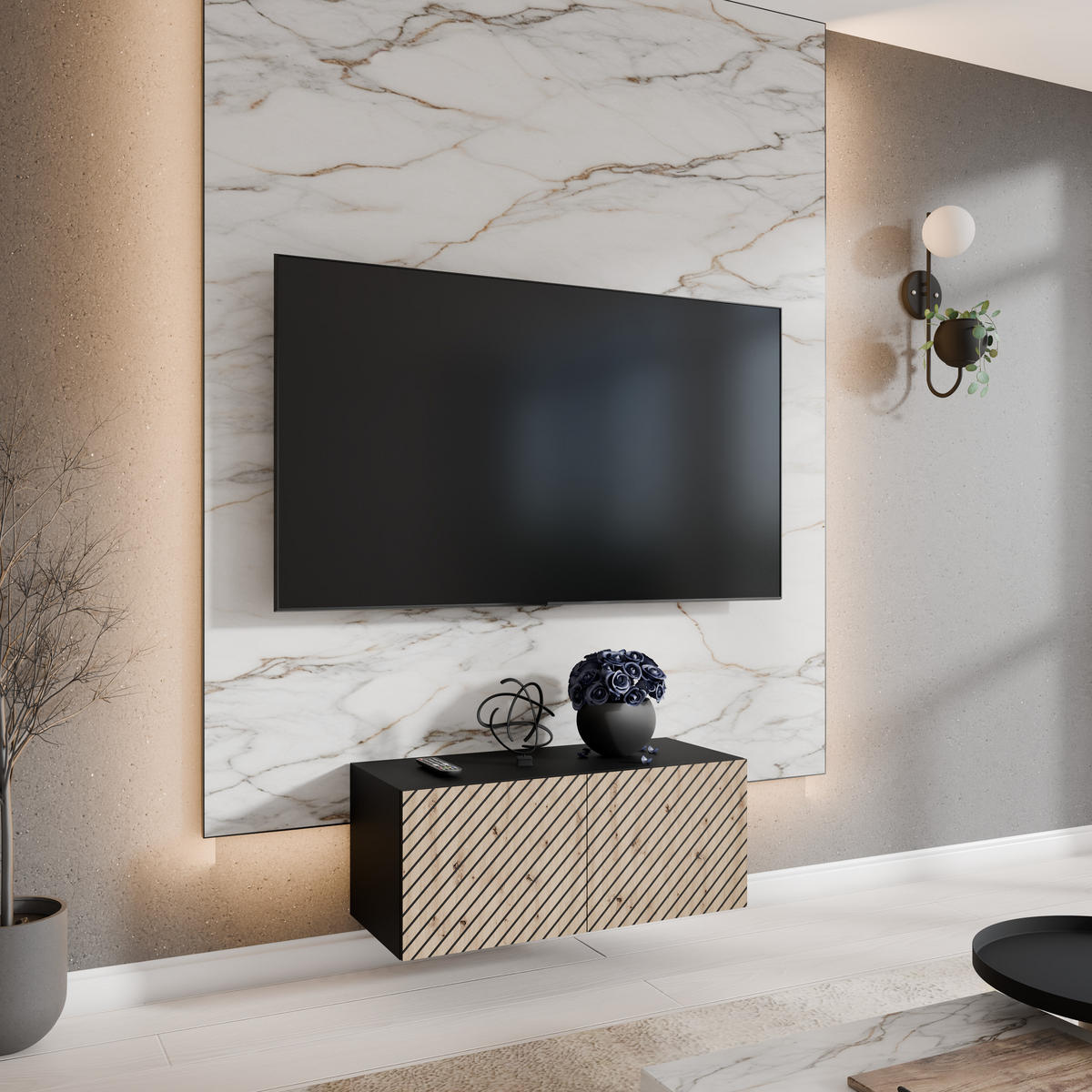TV-SCHRANK SENTO - Schwarz/Eiche Artisan, Holzwerkstoff (100/41/40cm) - Meblini