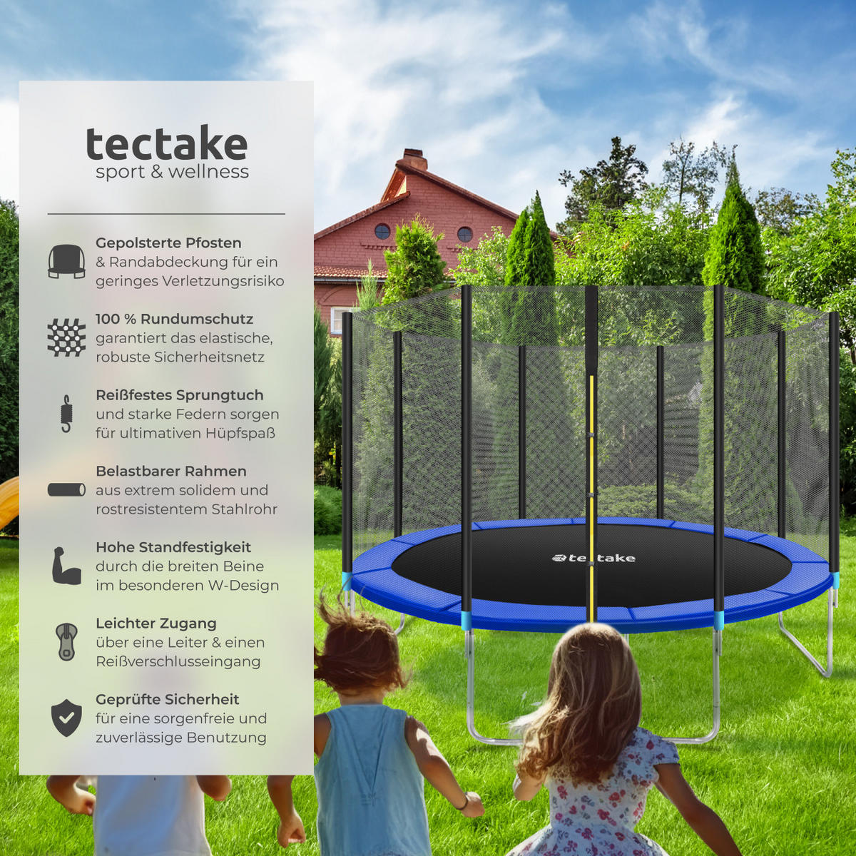 TRAMPOLIN Garfunky,inklusive Einstiegsleiter,schwarz/blau - Blau/Schwarz, Metall (396/260/396cm) - tectake
