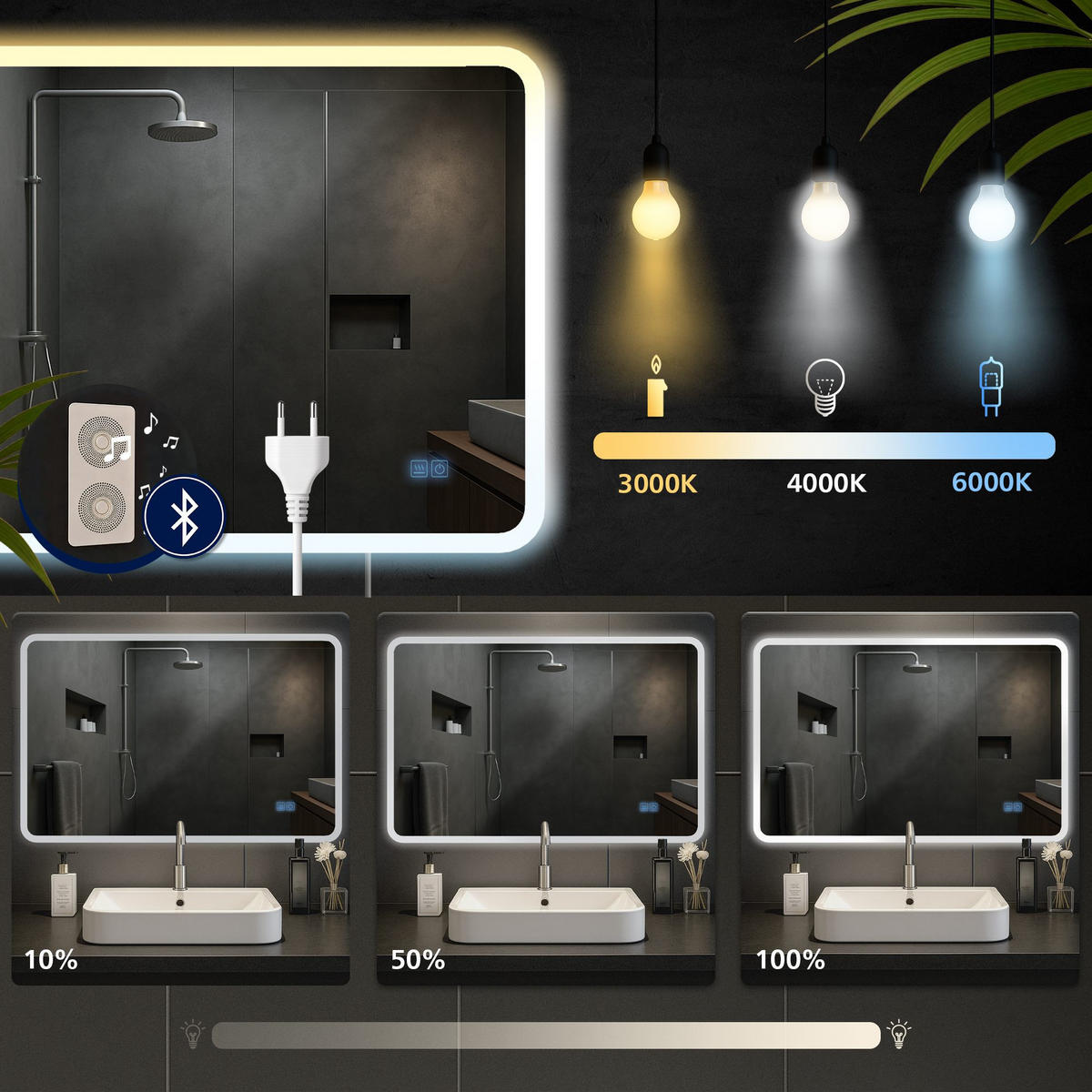 BADSPIEGEL Wien 70x100 Bluetooth 100x3,5x70cm Glas Klarglas Badezimmerspiegel - Klar, Glas (100/70/3.5cm) - DELUKE