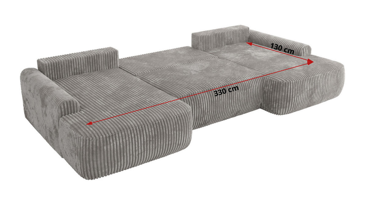 WOHNLANDSCHAFT CUBO U Grau Cord - Schwarz/Grau, Kunststoff/Textil (370/100/187cm) - MKS