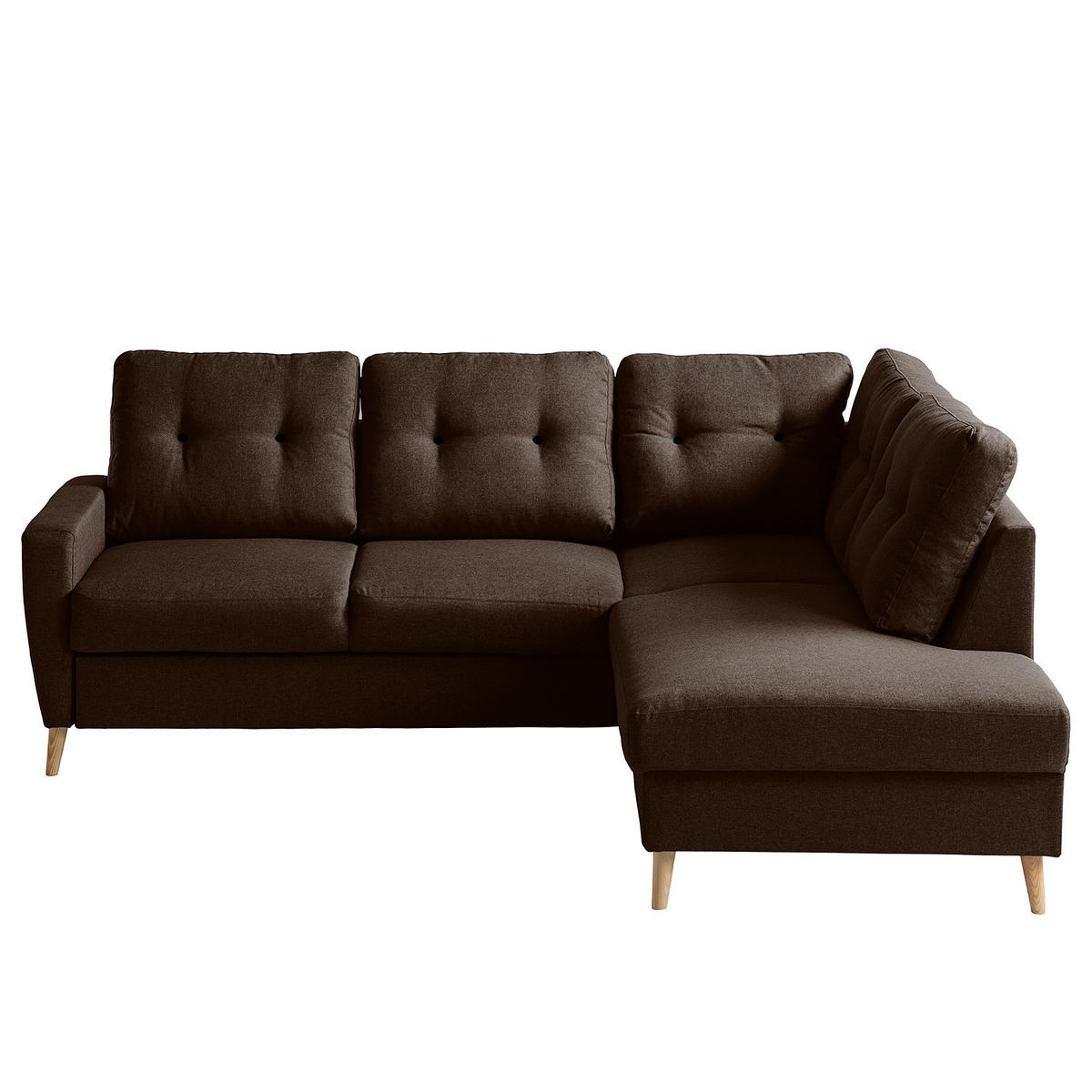 ECKSOFA mit Ottomane - Webstoff - Hellbraun/Dunkelbraun, Holz/Textil (230/200cm) - home24