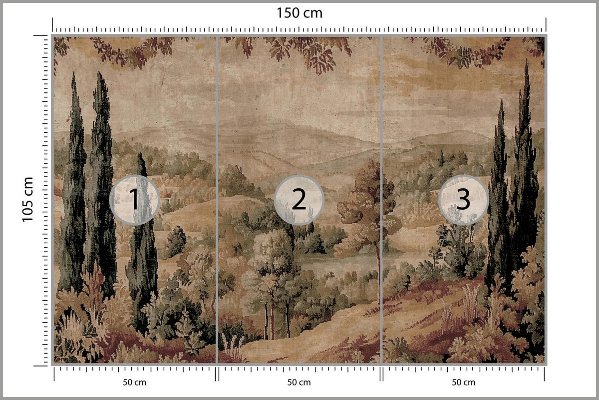 FOTOTAPETE für Wohnzimmer Landschaft Vintage Stil 150x105 - Gelb/Beige, Papier (150/105cm) - Muralo
