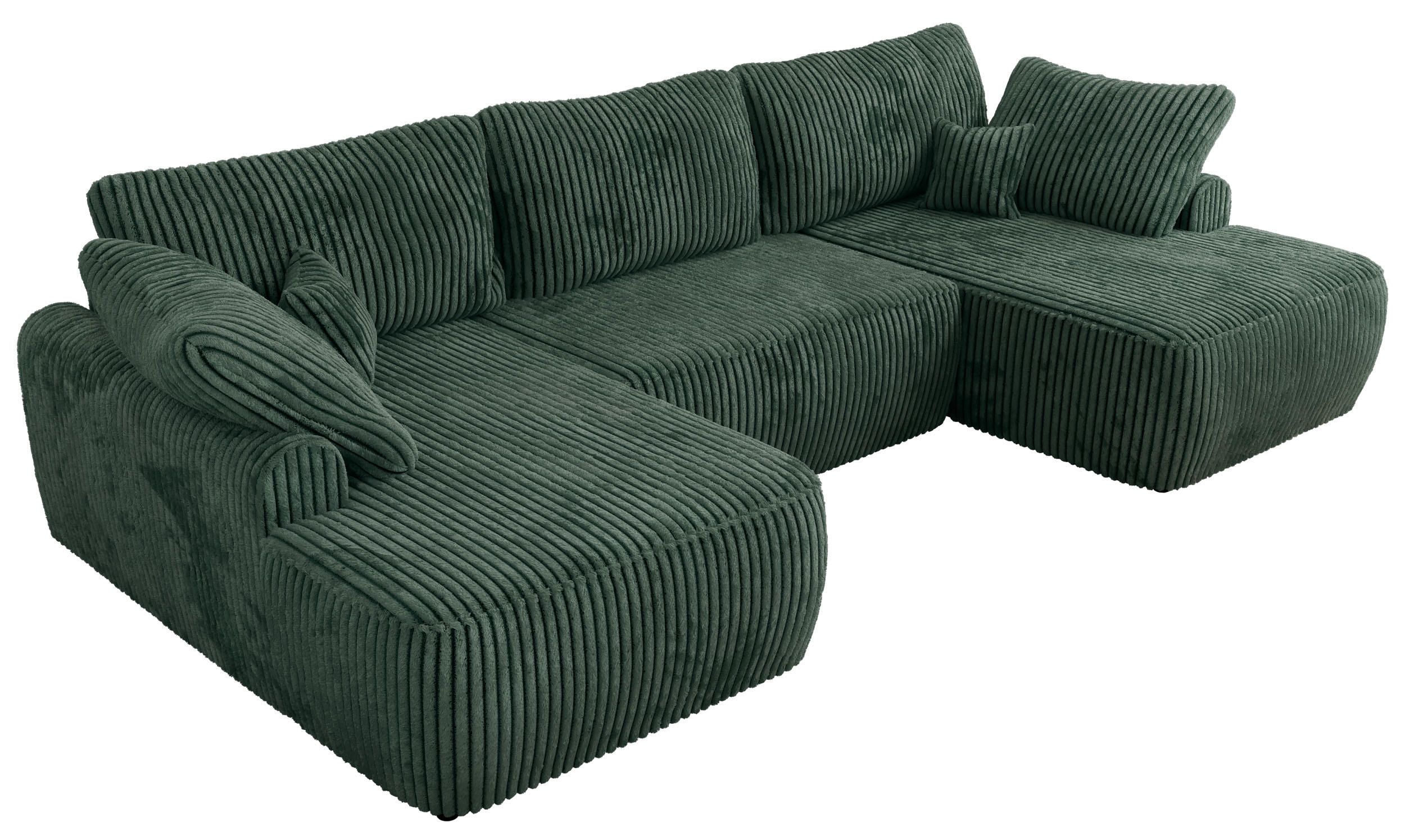 WOHNLANDSCHAFT CUBO U Grün Cord - Schwarz/Grün, Kunststoff/Textil (370/100/187cm) - MKS