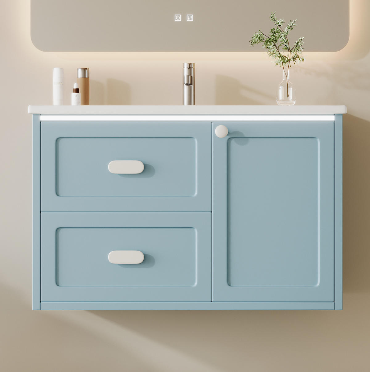 BADEZIMMERSCHRANK mit Waschbecken 76 x 46 x 51 cm Blau - Blau, Holzwerkstoff (46/51/76cm) - Beauniv