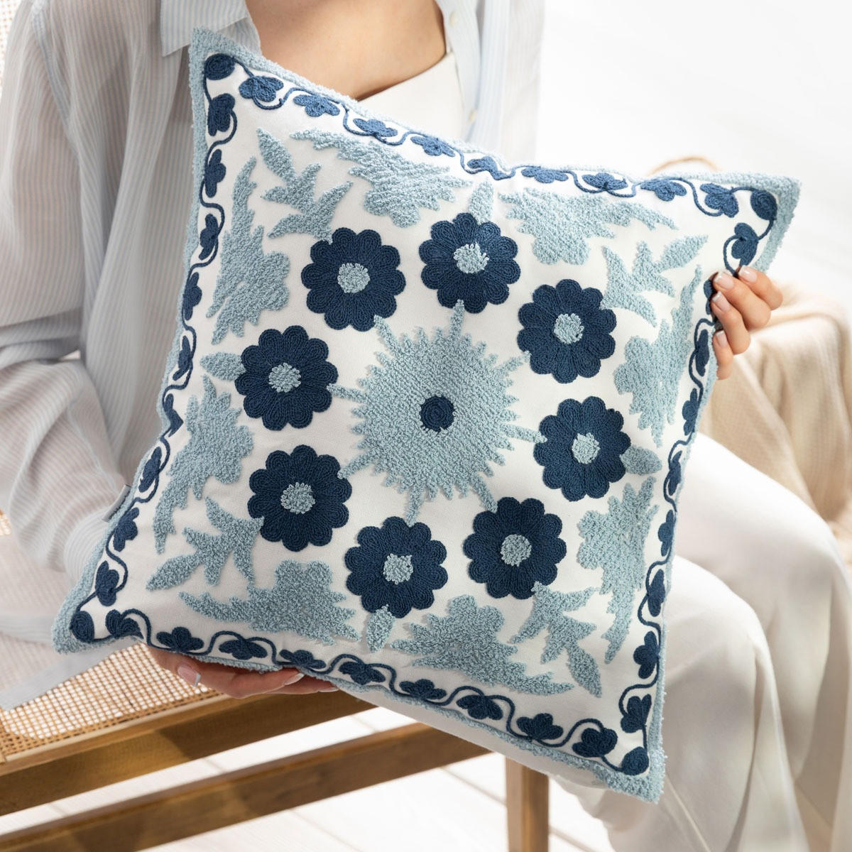 KOPFKISSENBEZUG Ganti dunkelblau 45/45 cm - Dunkelblau, Textil (45/45cm) - Homla