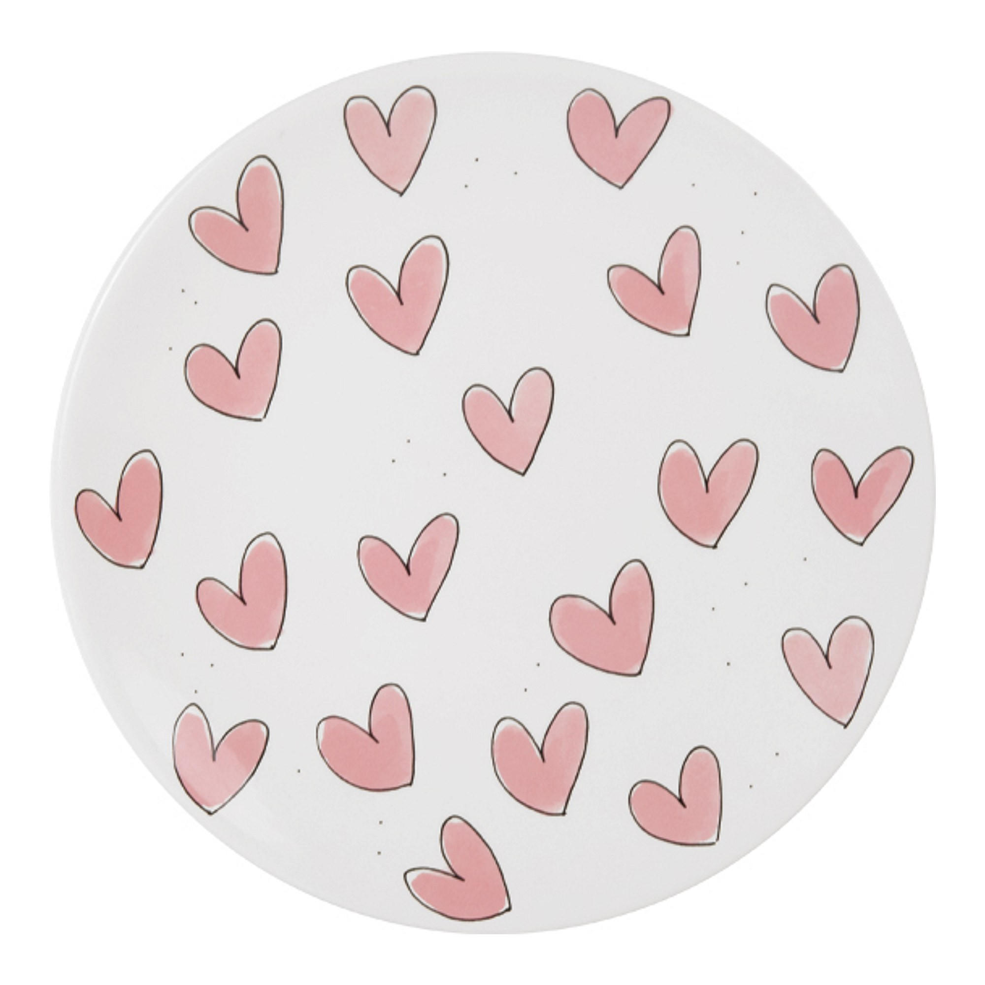 FRÜHSTÜCKSTELLER Rosa Herzen in Rosa - 22cm - Pink, Keramik (21.8/21.8/2.5cm) - Blond Amsterdam