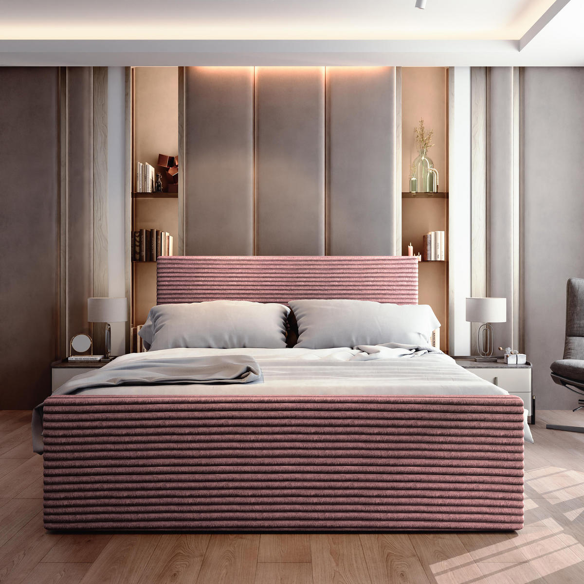 BOXBETT BRENTO 180x200 cm mit Matratze und Topper - Rosa - Rosa, Holz (180/200cm) - MASSENO