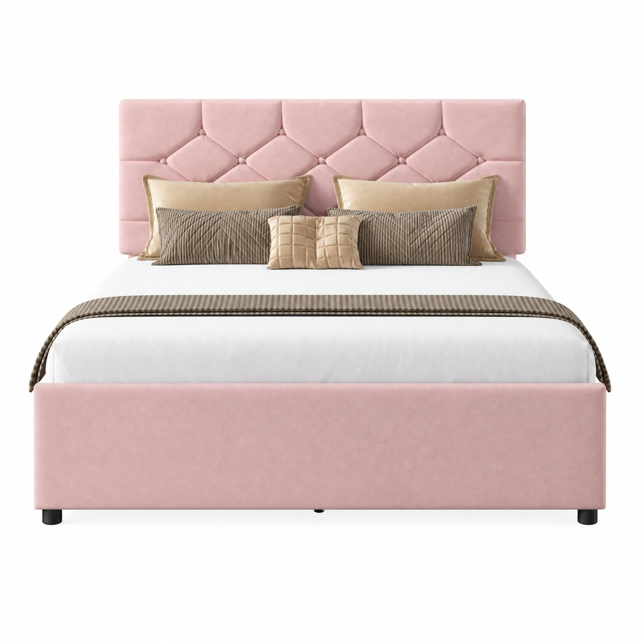 POLSTERBETT mit Rollbett 140x200 cm Samt Pink - Pink, Metall (140/200cm) - Meubliv