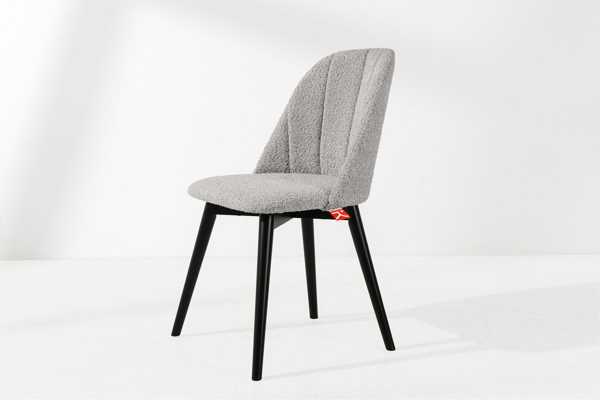 POLSTERSTUHL BAKERI Esstischstühl, 2-er Set, Bouclé - Schwarz/Grau, Holz/Textil (48/86/44cm) - KONSIMO®
