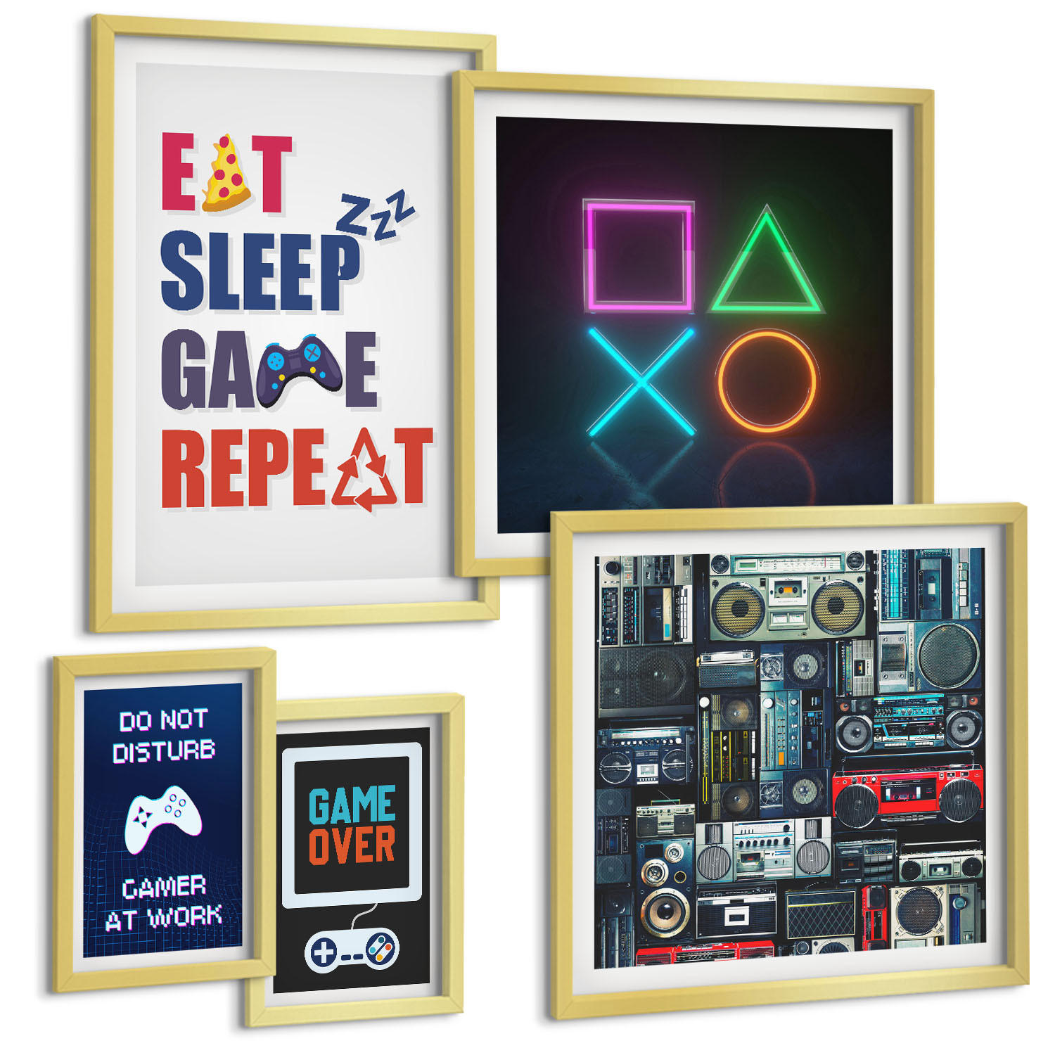 BILDER SET 5er Set - 50x50 cm & 20x30 cm & 40x60 cm Goldrahmen - Spieleruntertitel - Goldfarben, Kunststoff (40/60cm) - TULUP