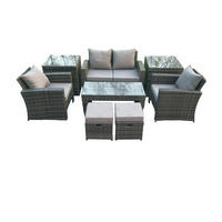 GARTENSET Polyrattan Dunkelgrau Gemischt - Dunkelgrau, Metall - Fimous