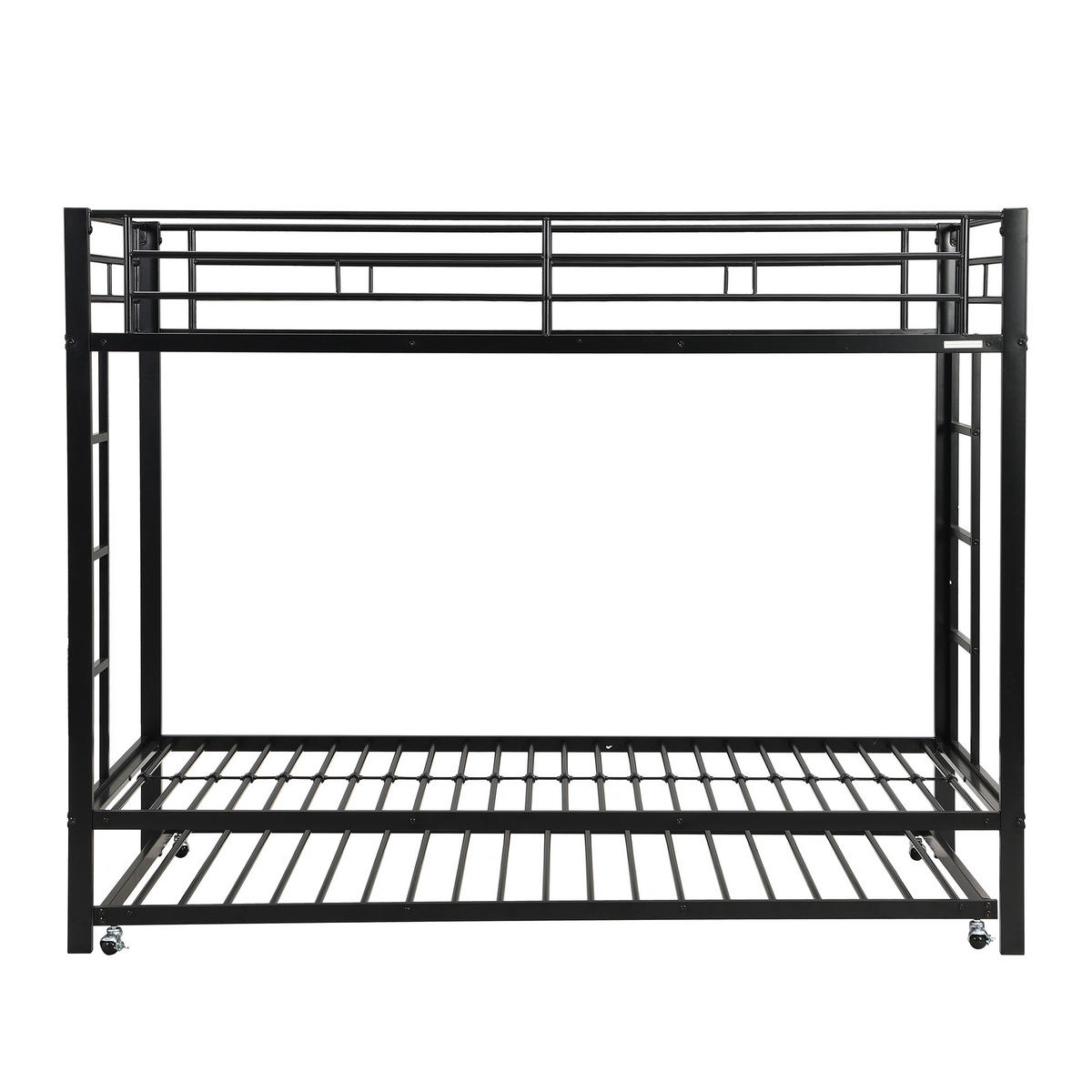 ETAGENBETT 90x200cm Schwarz Metall Ausziehbett EN747 hohe Geländer - Schwarz, Metall (90/200cm) - FLIEKS