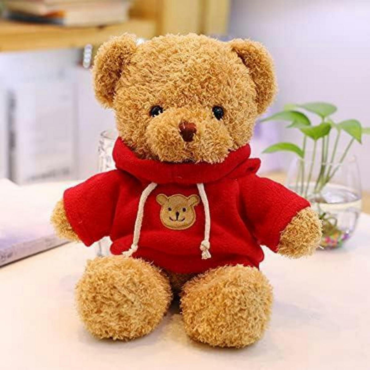 PLÜSCHTIER Teddybär mit Kapuze, weiches Fell, rot - Rot, Fell (1/30cm)