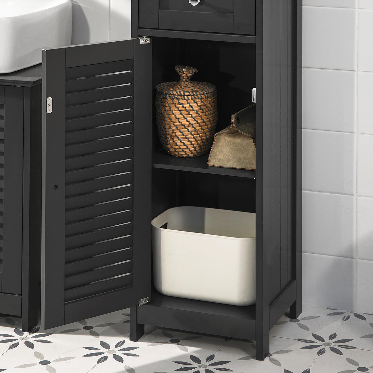 HOCHSCHRANK Dunkelgrau - Grau, Holzwerkstoff (32/170/30cm) - SoBuy