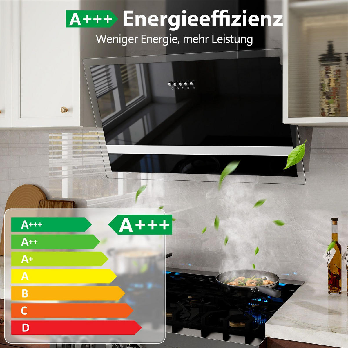 DUNSTABZUGSHAUBE Schwarz mit LED-Beleuchtung, Filter, Umluftfunktion - Schwarz, Metall (40.51/47.01/65.5cm) - Korfee