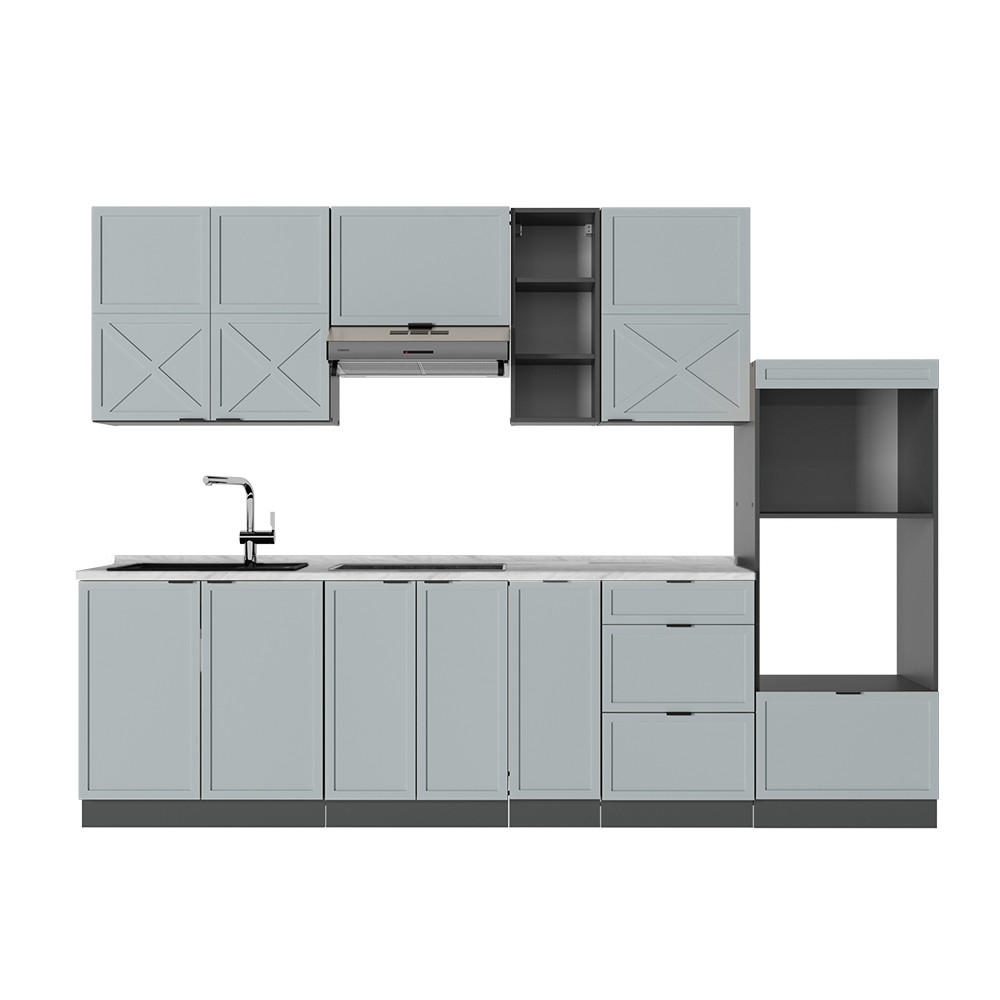 KÜCHENZEILE Fame-Line Hellblau-grau/Anthrazit 280 cm ohne AP - Anthrazit/Blaugrau, Holzwerkstoff (280/81.6/46cm) - Vicco