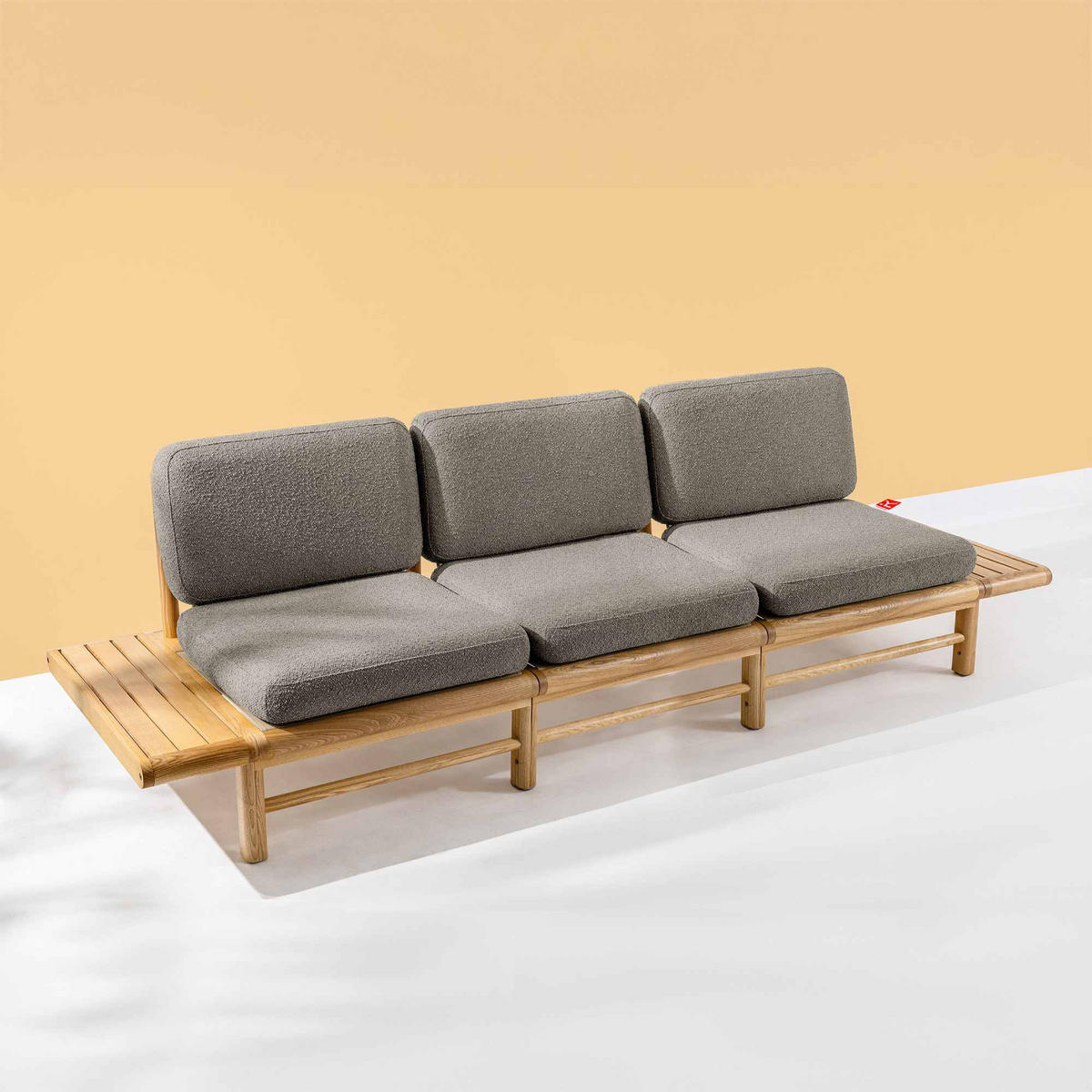 GARTENSOFA ATREDA 3-Sitzer, mit beideseitig Ablagen - Grau, Holz/Textil (260/74/80cm) - KONSIMO®