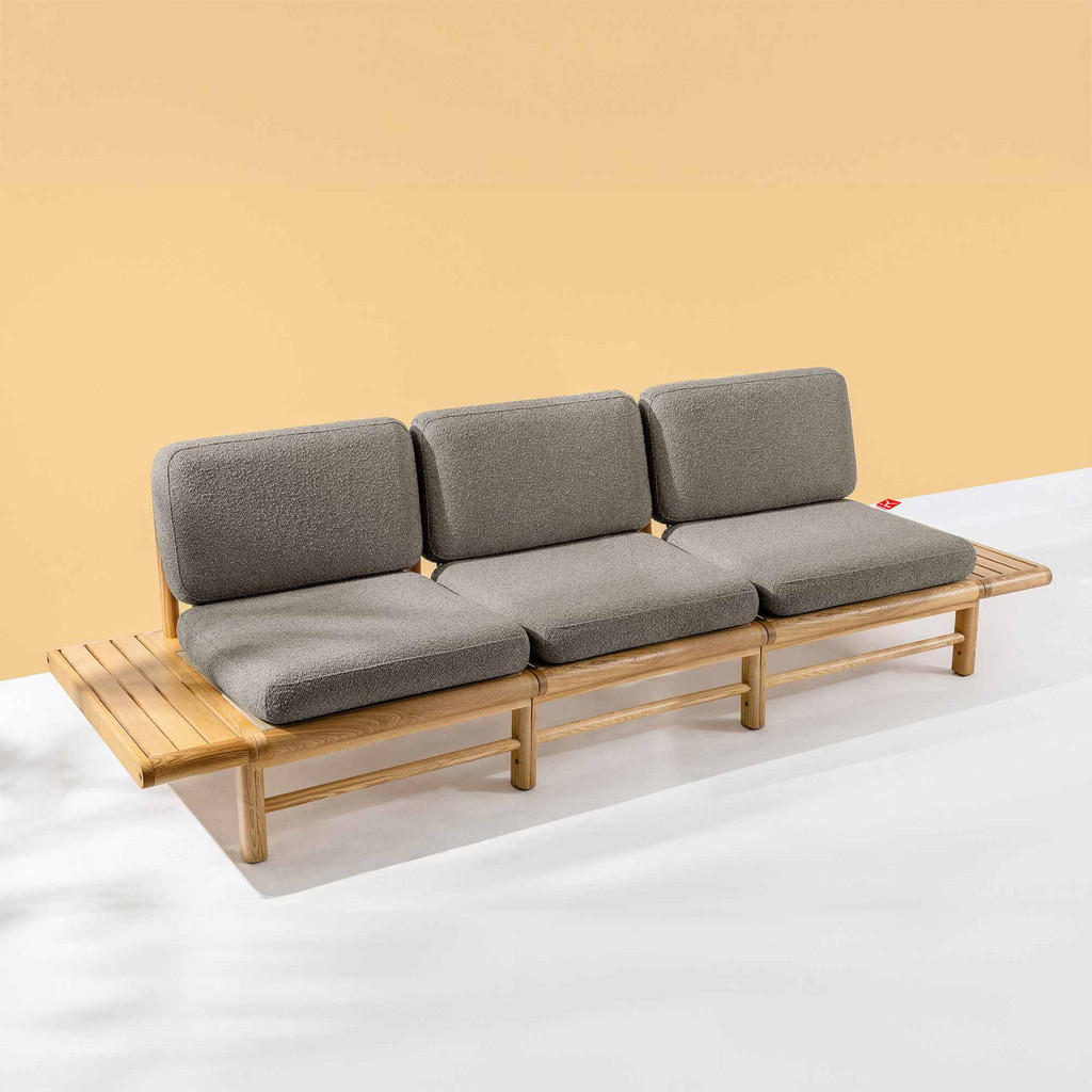 Thumbnail - Konsimo® Gartensofa, Grau, Holz, Textil, 260x74x80 cm, Loungemöbel, Gartensofas