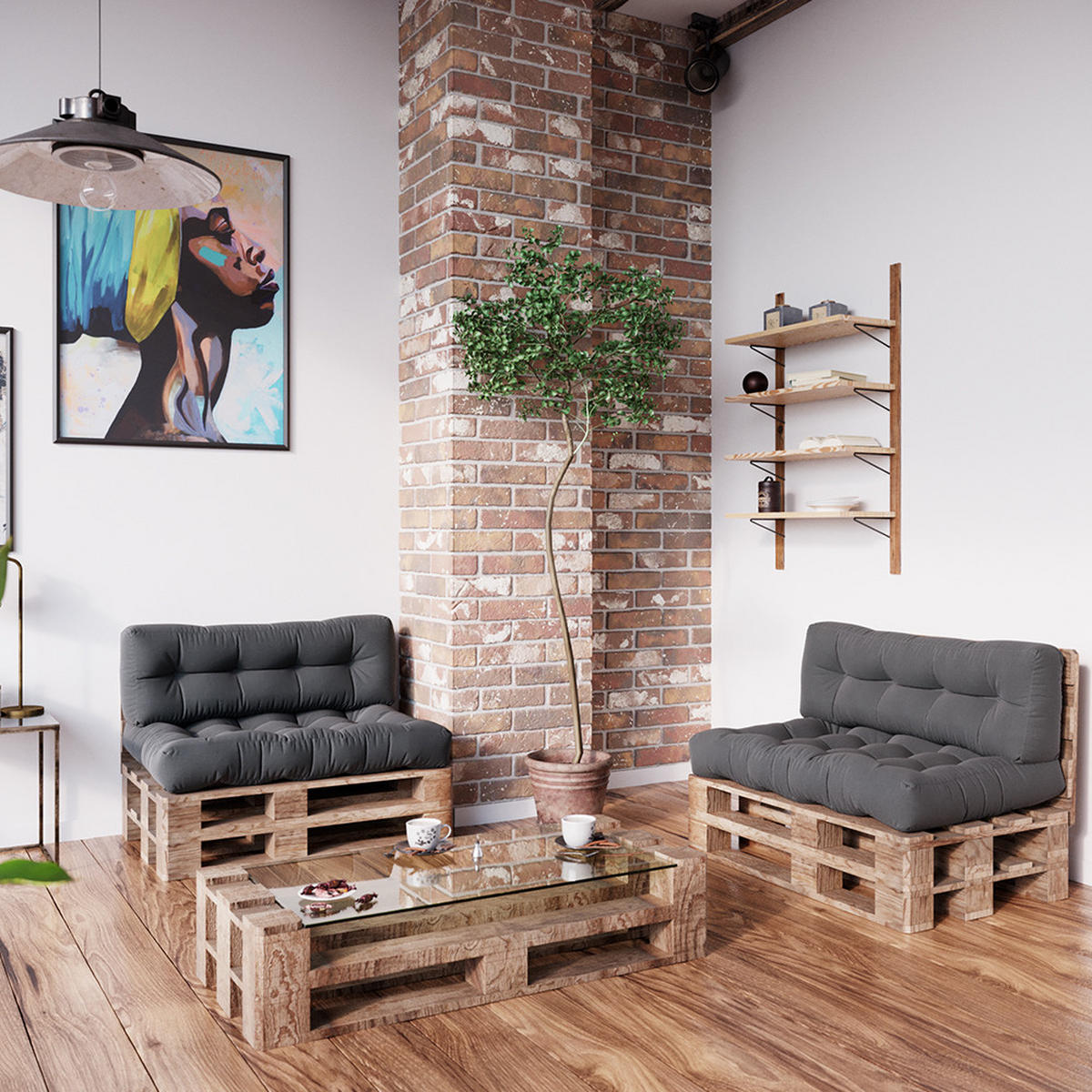 PALETTENKISSEN SET Flocken Anthrazit 120 x 80 cm 2 Teile - Anthrazit, Textil (120/80/15cm) - Vicco