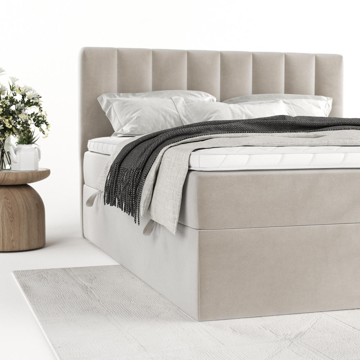BOXBETT Bari 200/200 cm Hellbeige im Paros Stoff - Beige, Holz/Holzwerkstoff (200/200cm) - AltaBeds