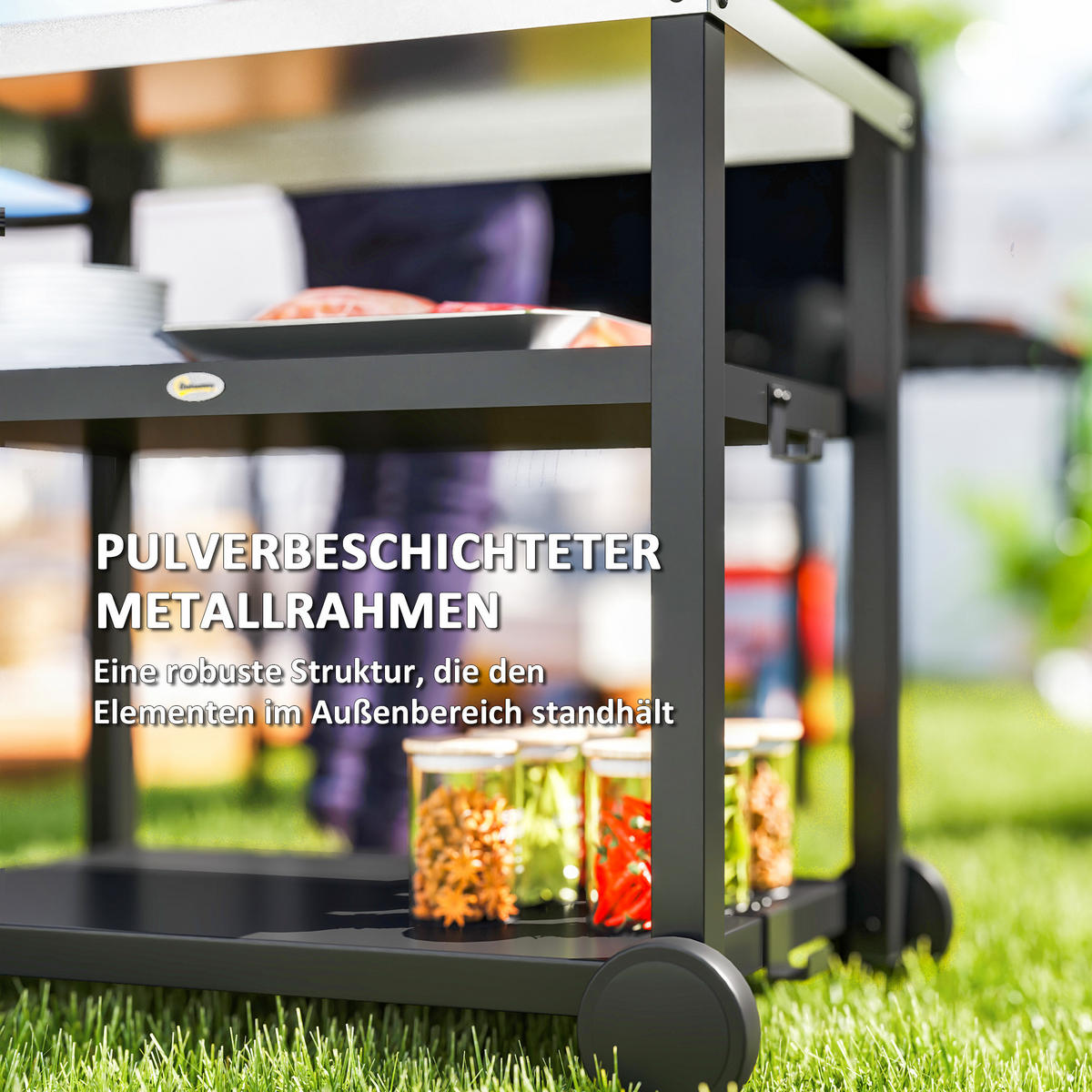 GRILLWAGEN 3-Etagen Kohlegrau - Dunkelgrau, Metall (50/81/102cm) - Outsunny