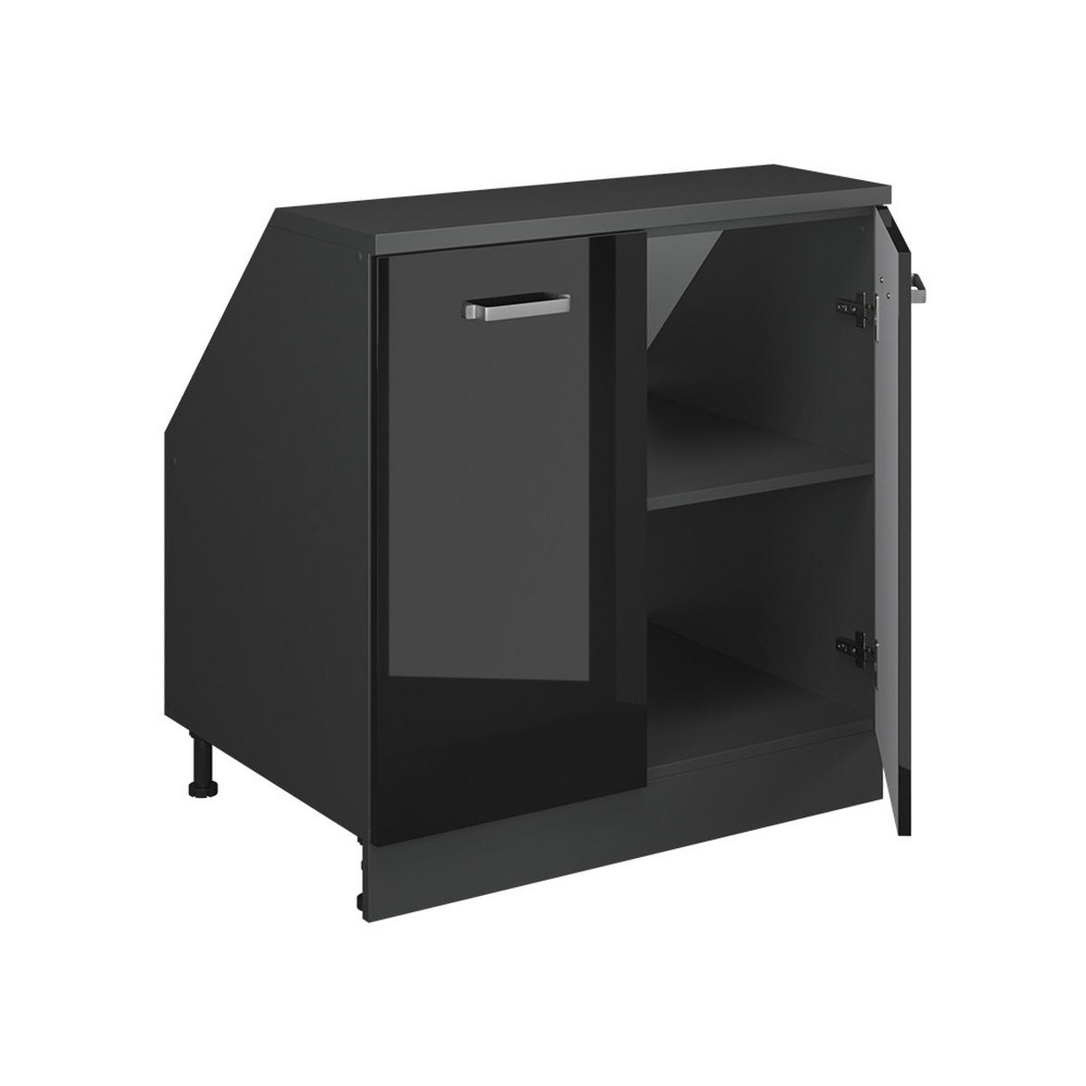 KUHINJSKA OMARA ZA POŠEVNE STREHE R-Line Črna visok sijaj 80 cm z 2 vrati, korpus omare globina 60 cm - črna/visok sijaj, leseni material (80/83.8/60cm) - Vicco