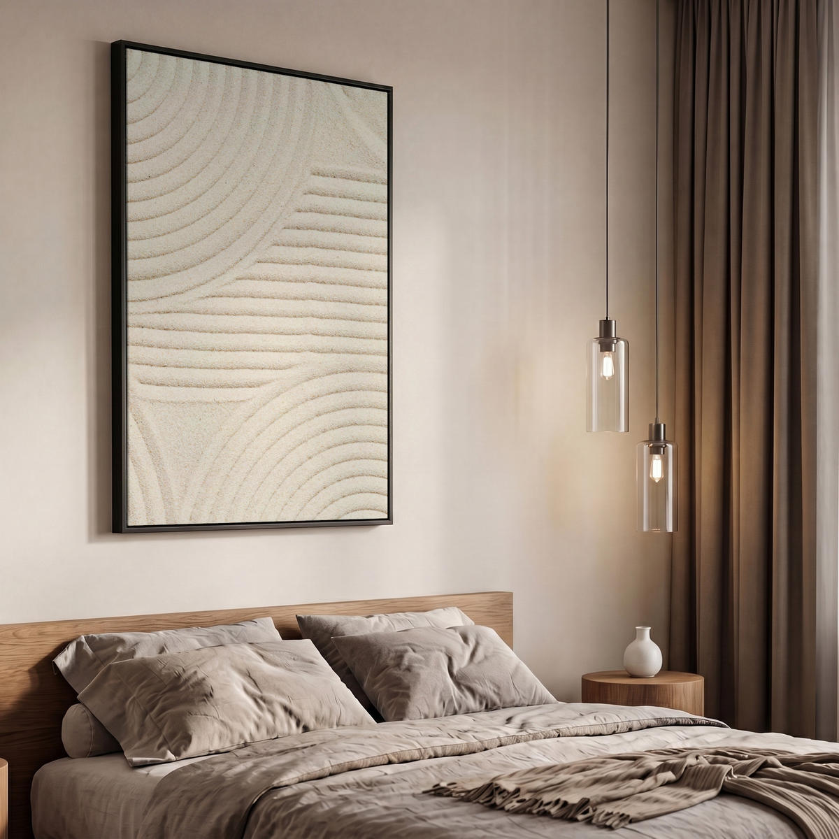 LEINWAND Bilder mit Rahmen - Muster - Abstrakt - Weiß - 60x90 - Beige, Textil (60/90cm) - MuchoWow